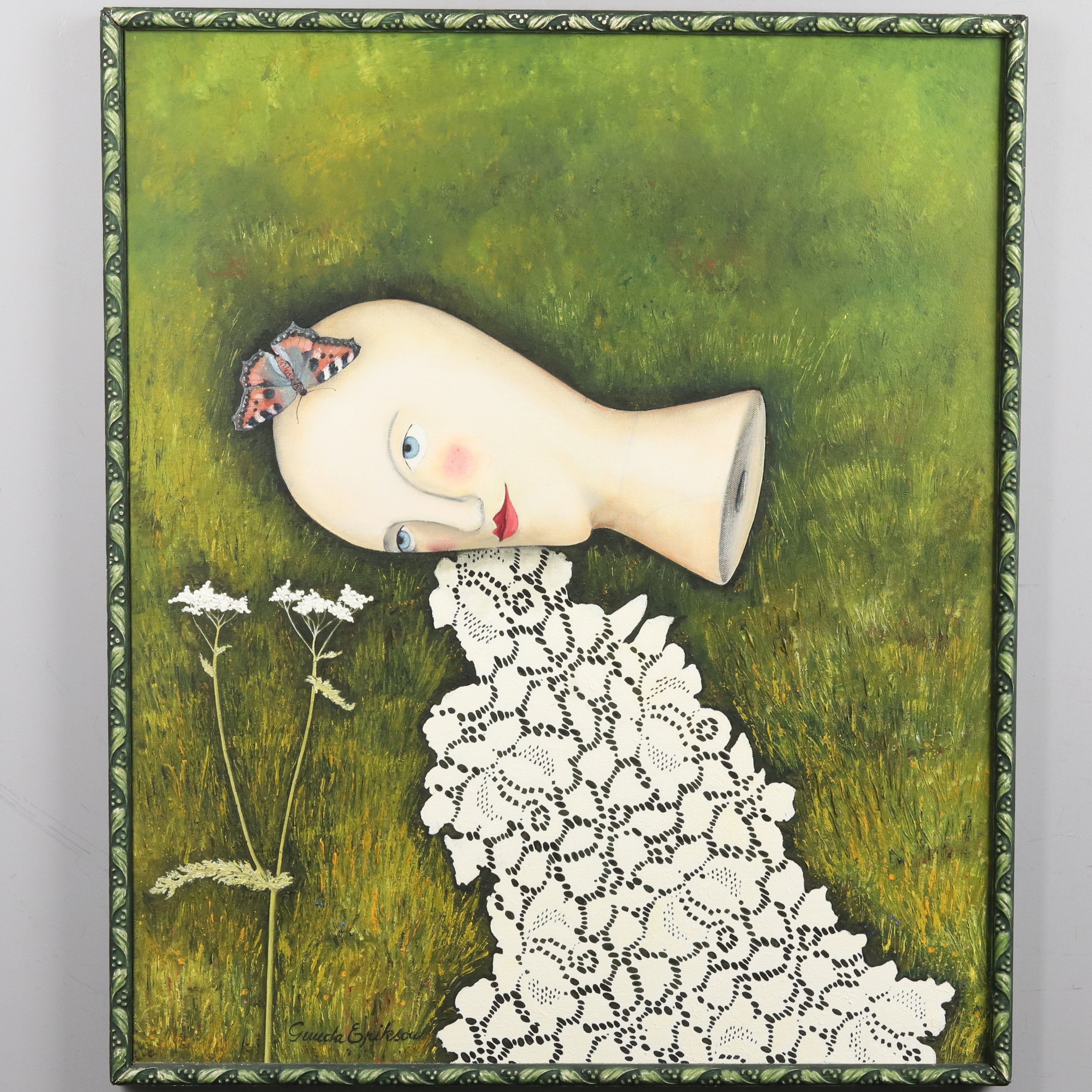 GUNDA ERIKSON. OLJA PÅ DUK, "Hattstocken", signerad.