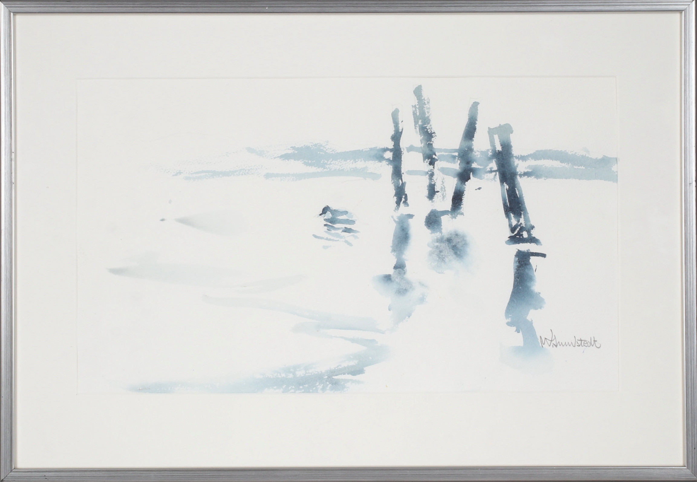 WILLARD LUNDSTEDT. Komposition, akvarell på papper, signerad.