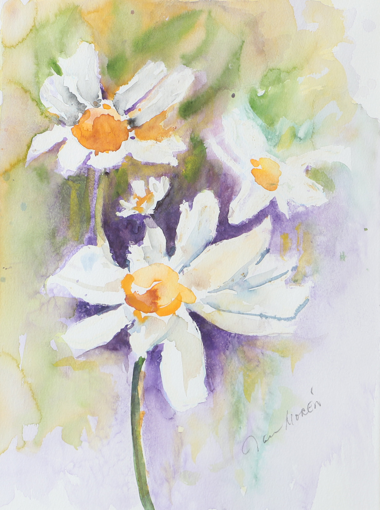 JAN NORÉN. Blomster, akvarell, signerad.