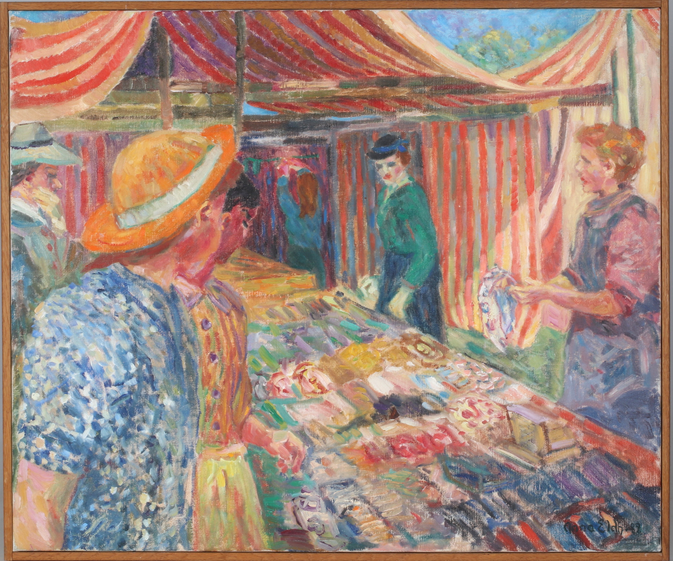 ANNA ELDH. "Marknad, Paris", olja på duk, signerad och daterad -89.