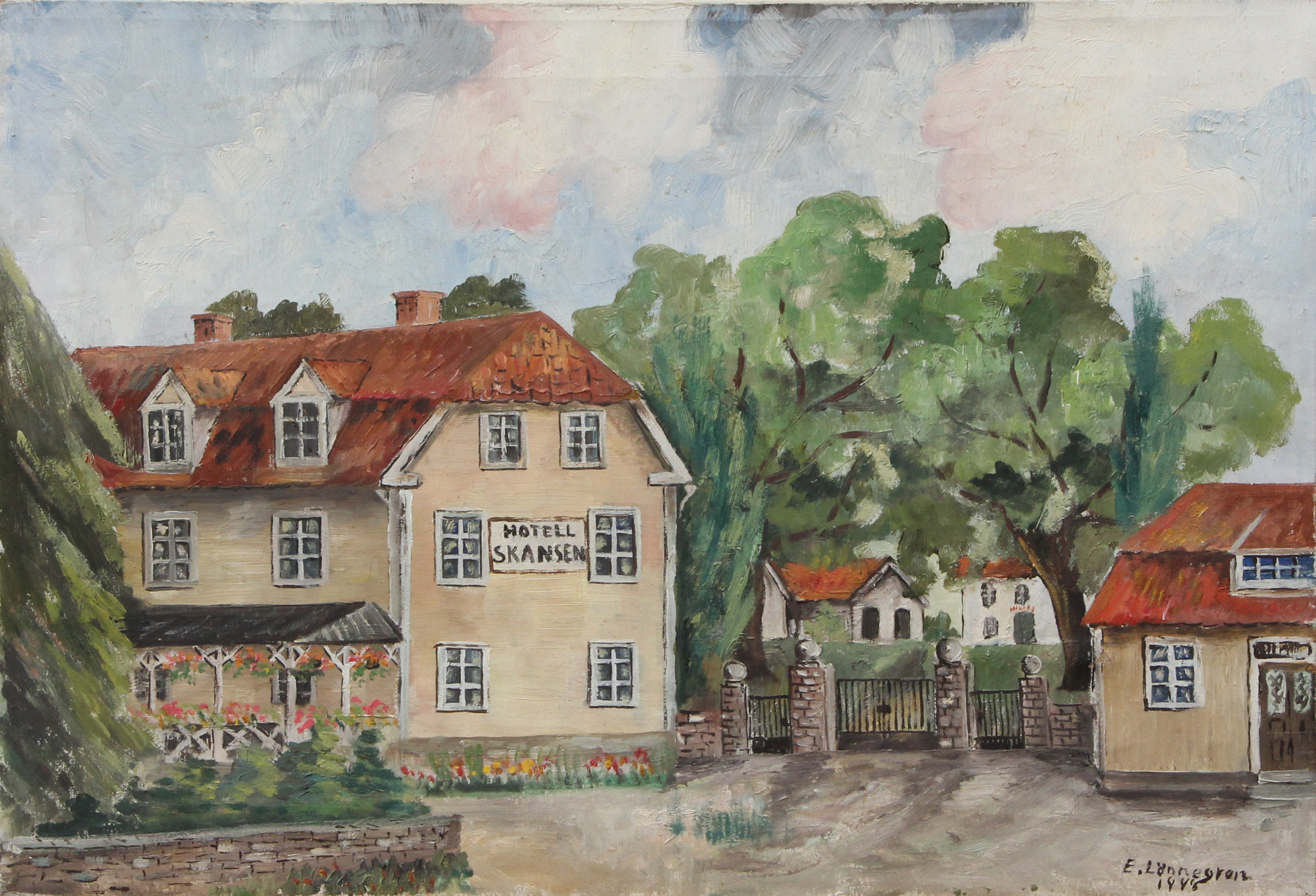 ERIK LÖNNEGREN. OLJA, på duk, Hotell Skansen, Öland, signerad, 1948.