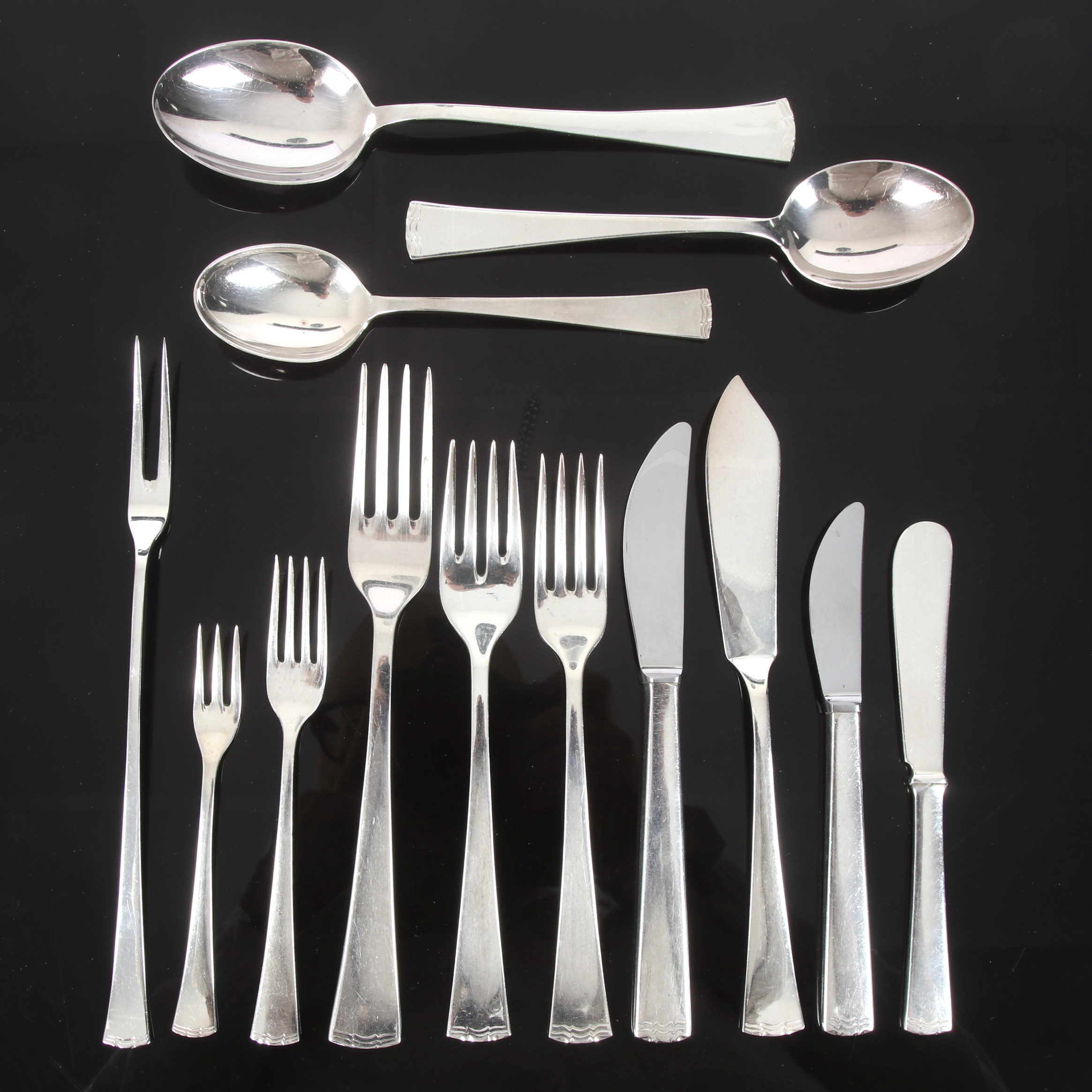 BESTICKSERVIS, 78 delar, nysilver, modell "Diana", CG Hallberg, Stockholm. 1900-tal.