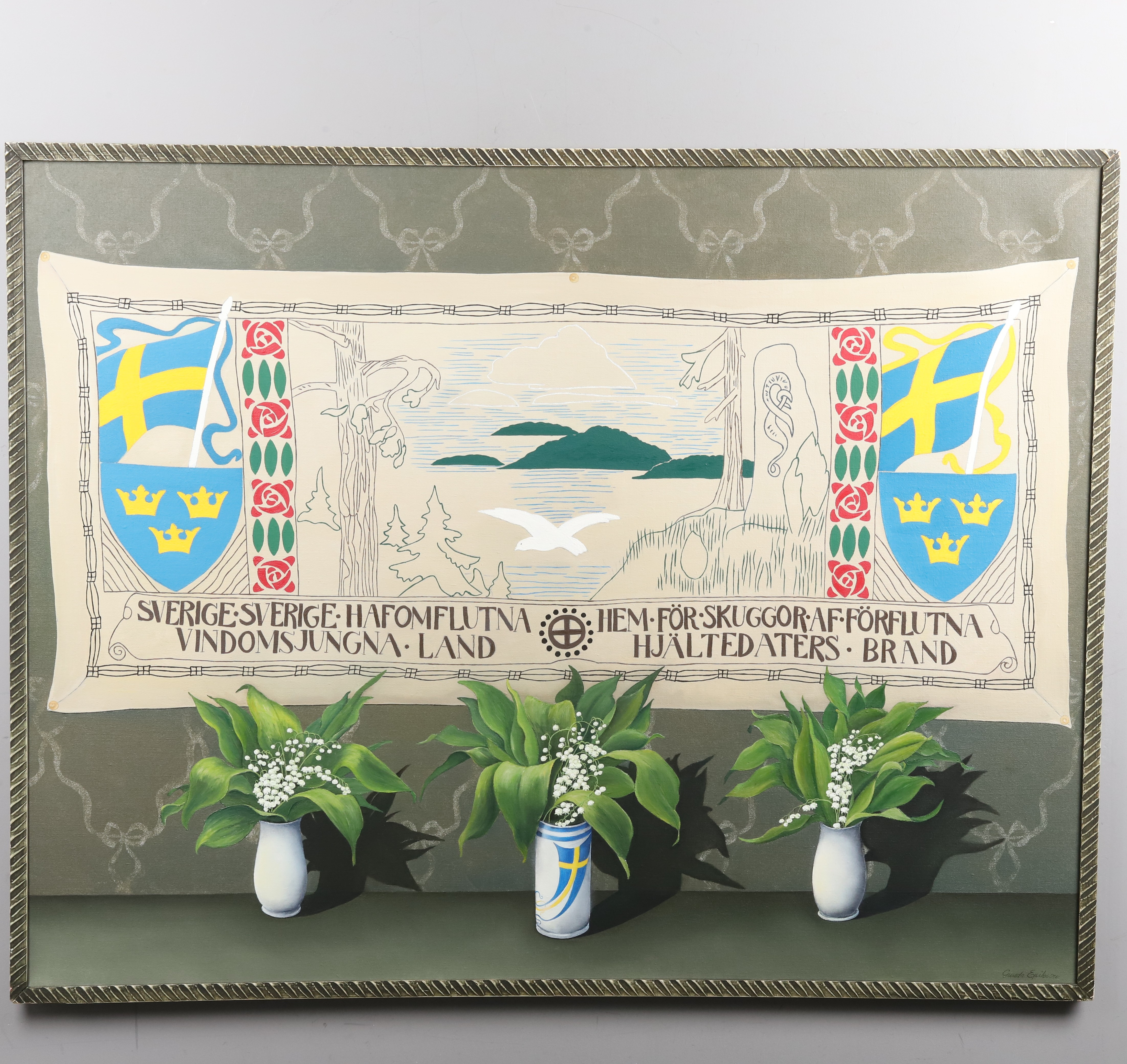 GUNDA ERIKSON. OLJA PÅ DUK, "Svenska konvaljer", signerad.