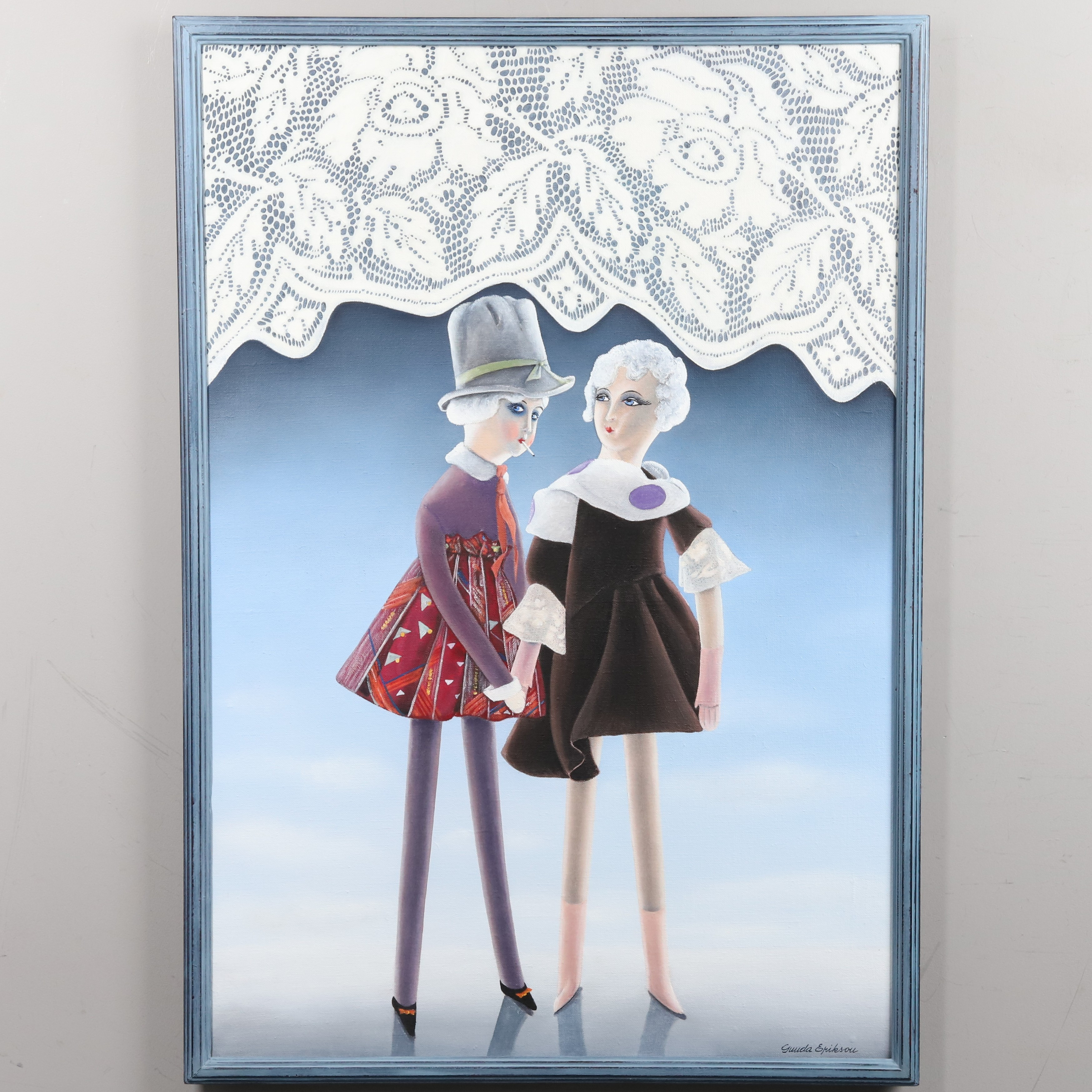 GUNDA ERIKSON. OLJA PÅ DUK, "Teaterdockorna", signerad.