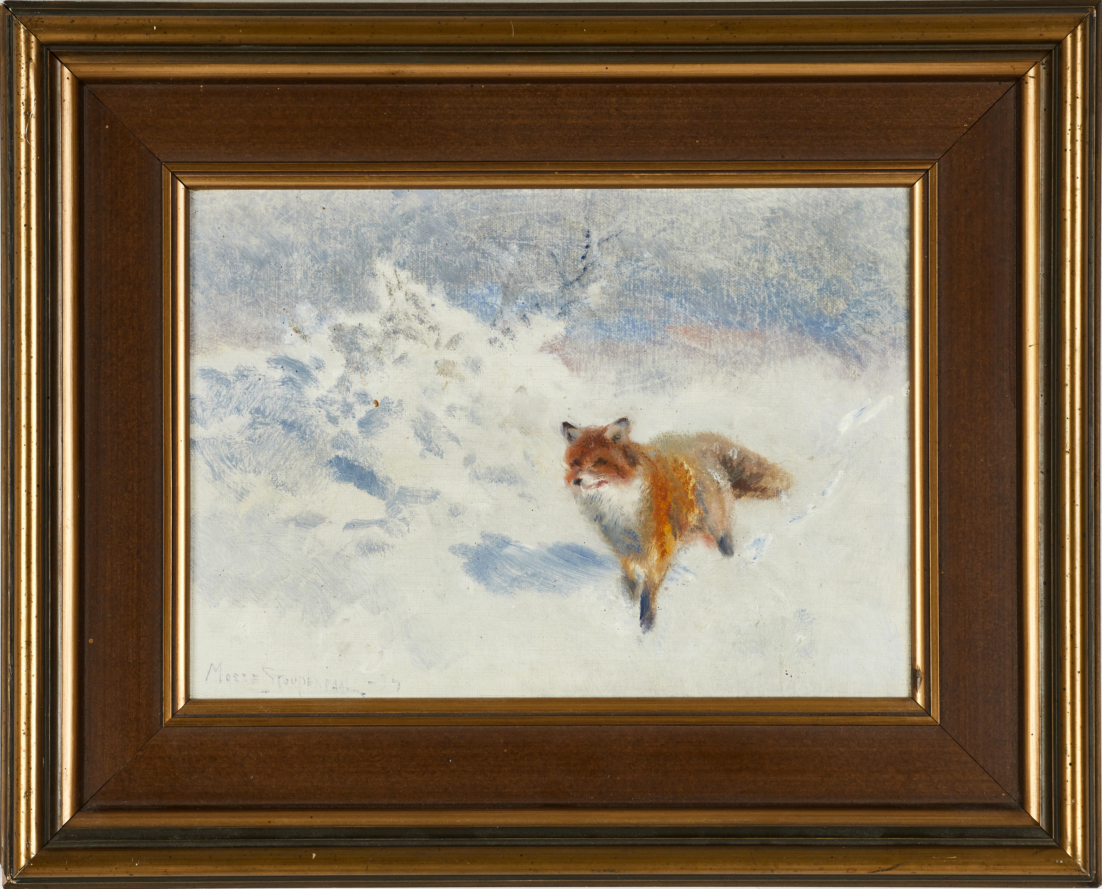 MOSSE STOOPENDAAL (Sverige, 1901-1948). "Räv i snö", signerad och daterad -34, olja på duk.