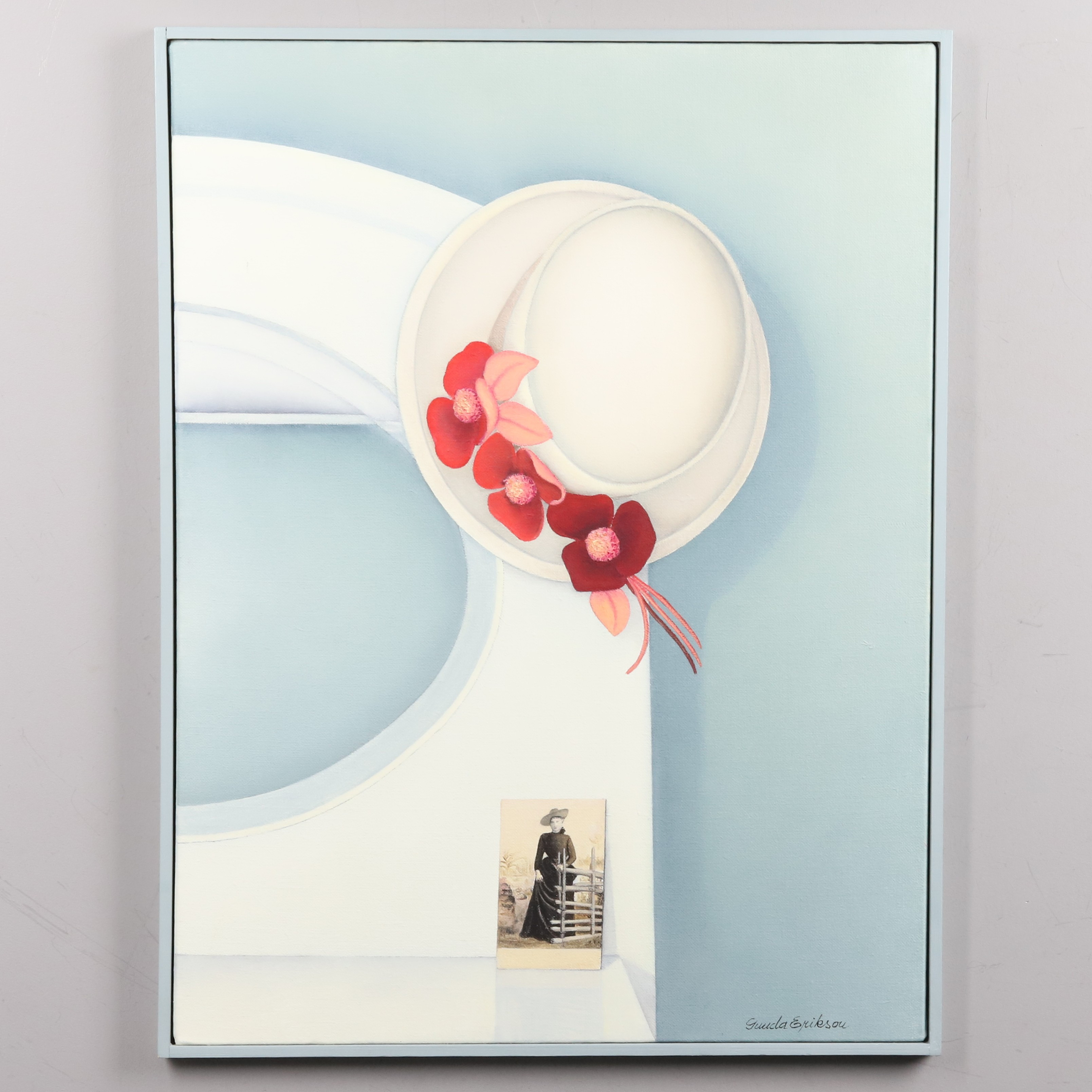 GUNDA ERIKSON. OLJA PÅ DUK, "Sommarhatten", signerad.