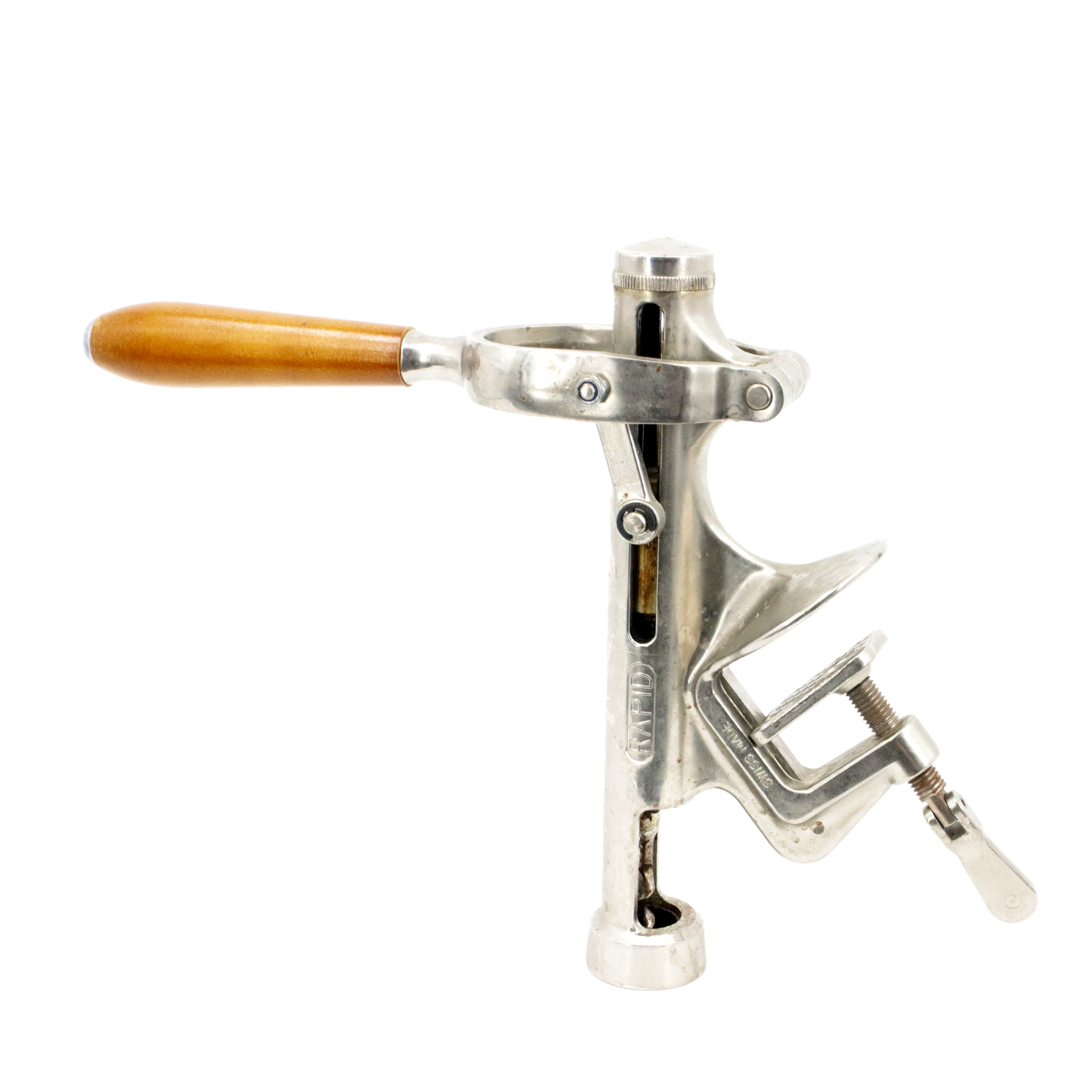 KORKSKRUV, "Rapid", för bordsmonteringen, kromad metall, trä, Schweiz, 1900-tal.