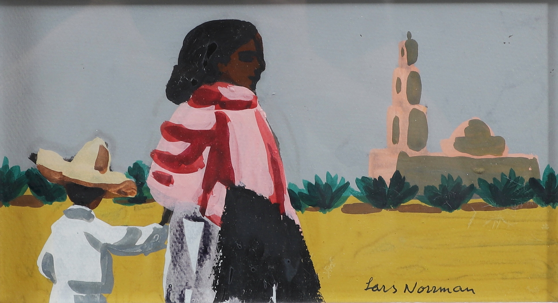 LARS NORRMAN. "Mor och barn, Mexiko", olja på pannå, signerad.