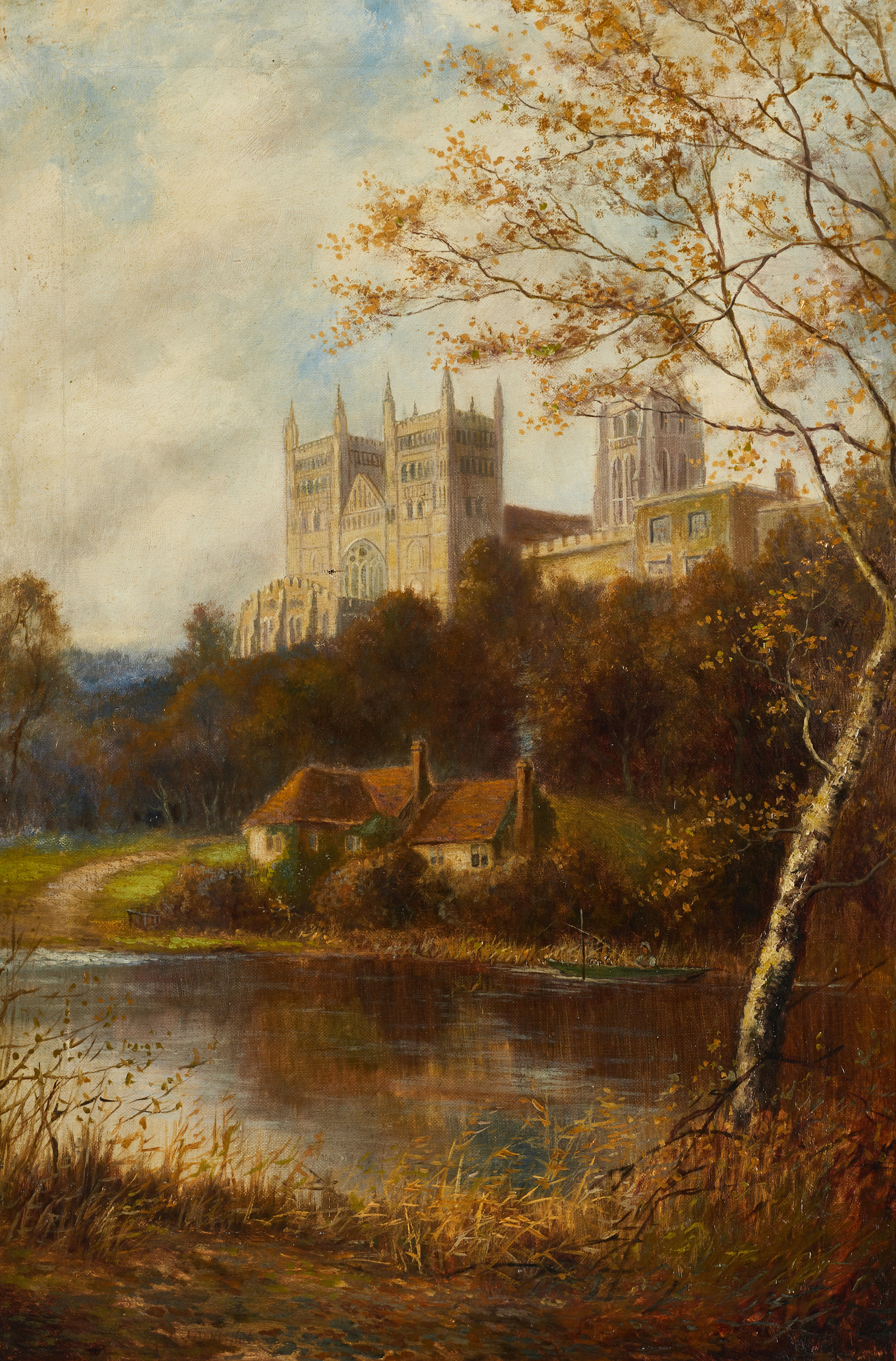 ALFRED AUGUSTUS I GLENDENING (England, c. 1840-1910). Katedralen i Durham, signerad A. A. Glendening, olja på duk.