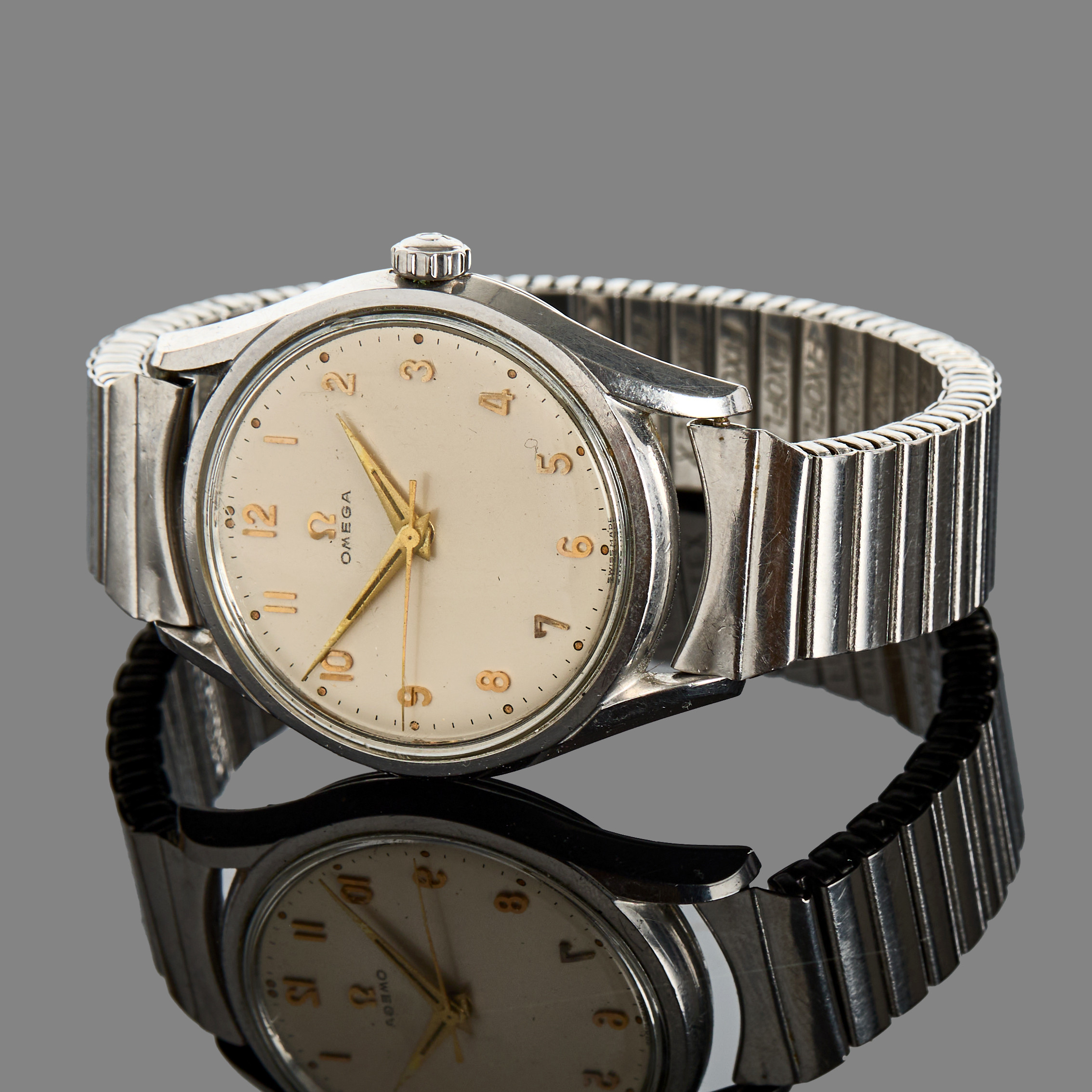 OMEGA, armbandsur, automatisk, stål, 1950-tal, armband ej original, stål, "Fixoflex".