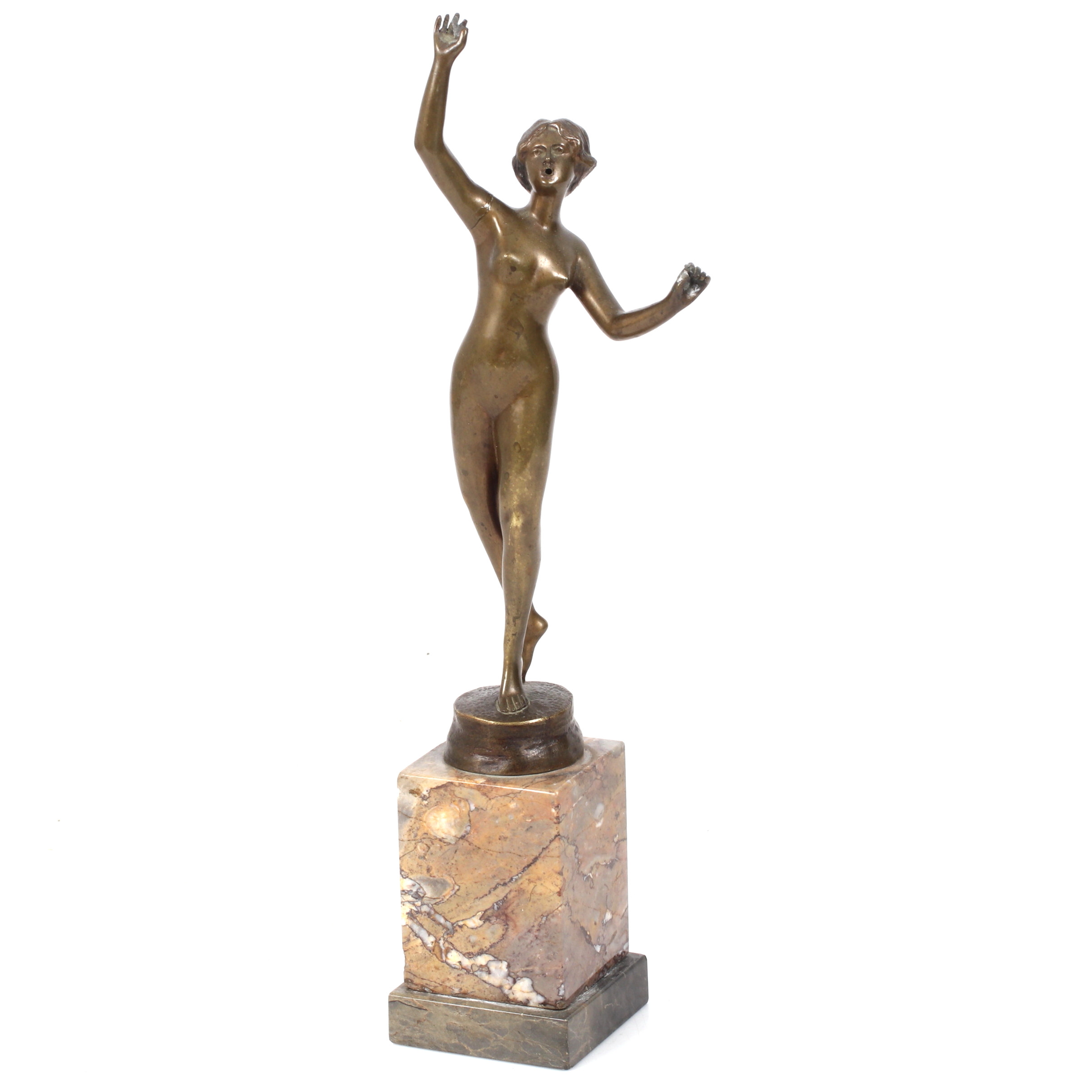 F THIERMANN, skulptur, brons, stående kvinna, signatur Thiermann i gjutningen.