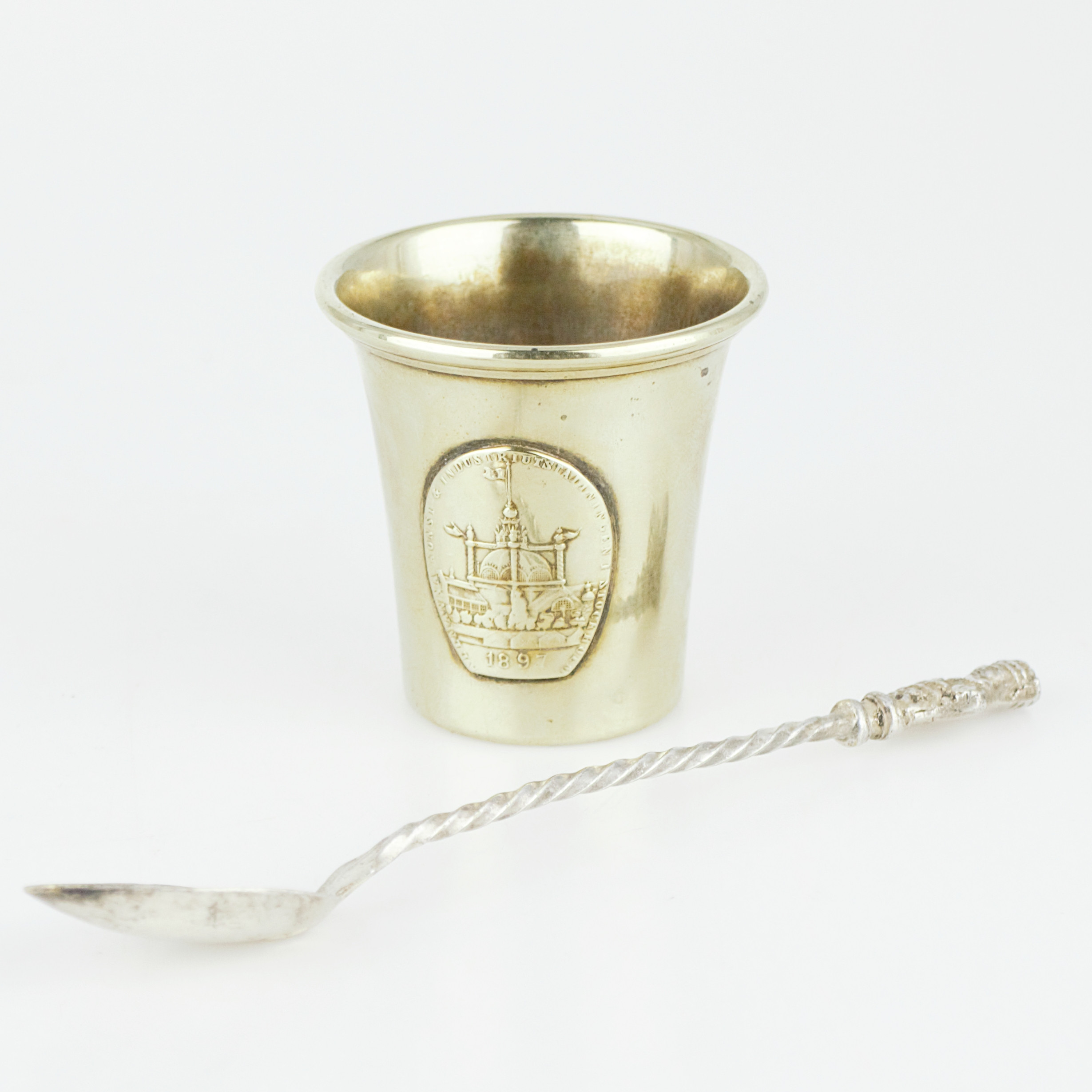 BÄGARE och SKED, nysilver, från "Allmänna Konst och Industriutställningen i Stockholm 1897".