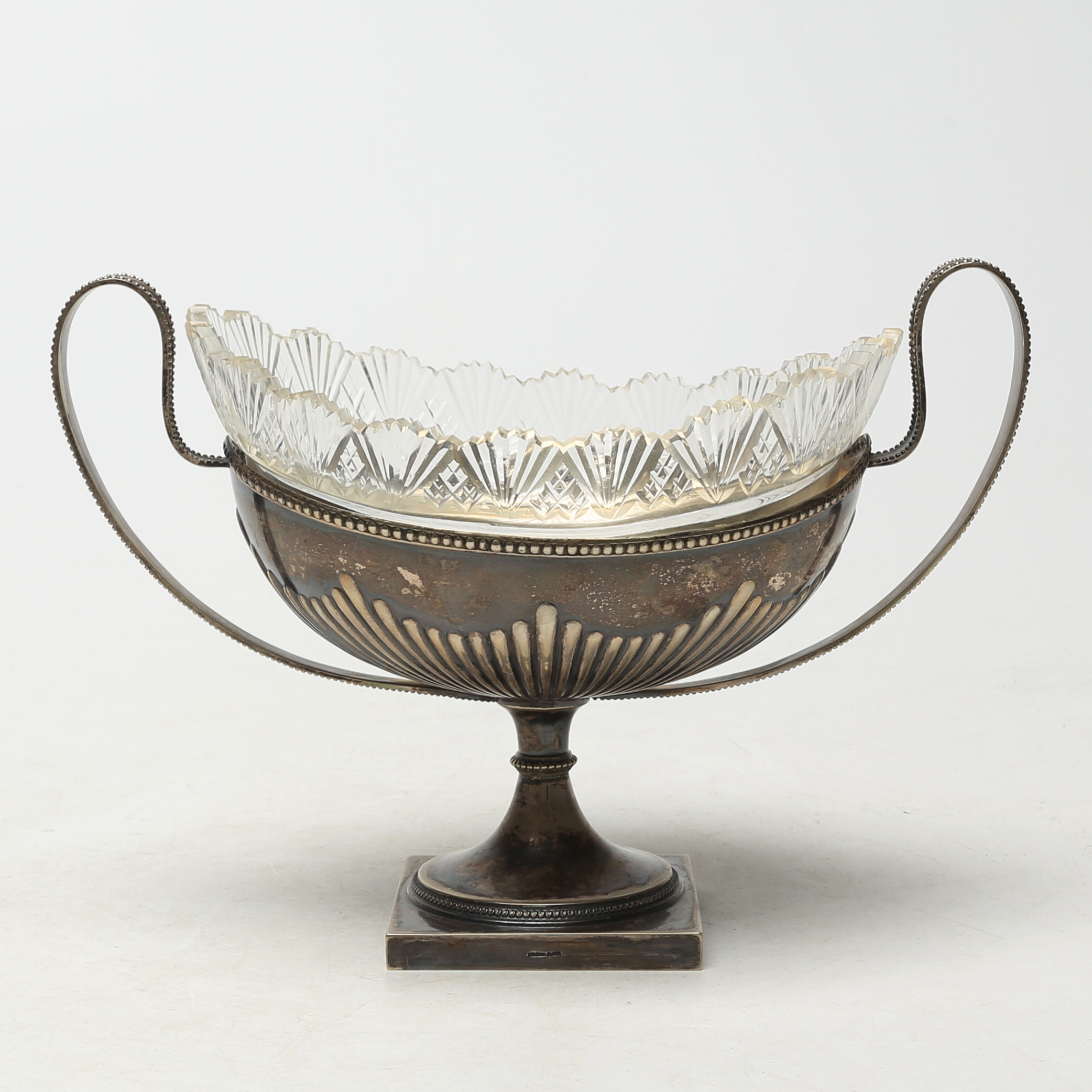 SKÅL, glas/nysilver, gustaviansk stil.