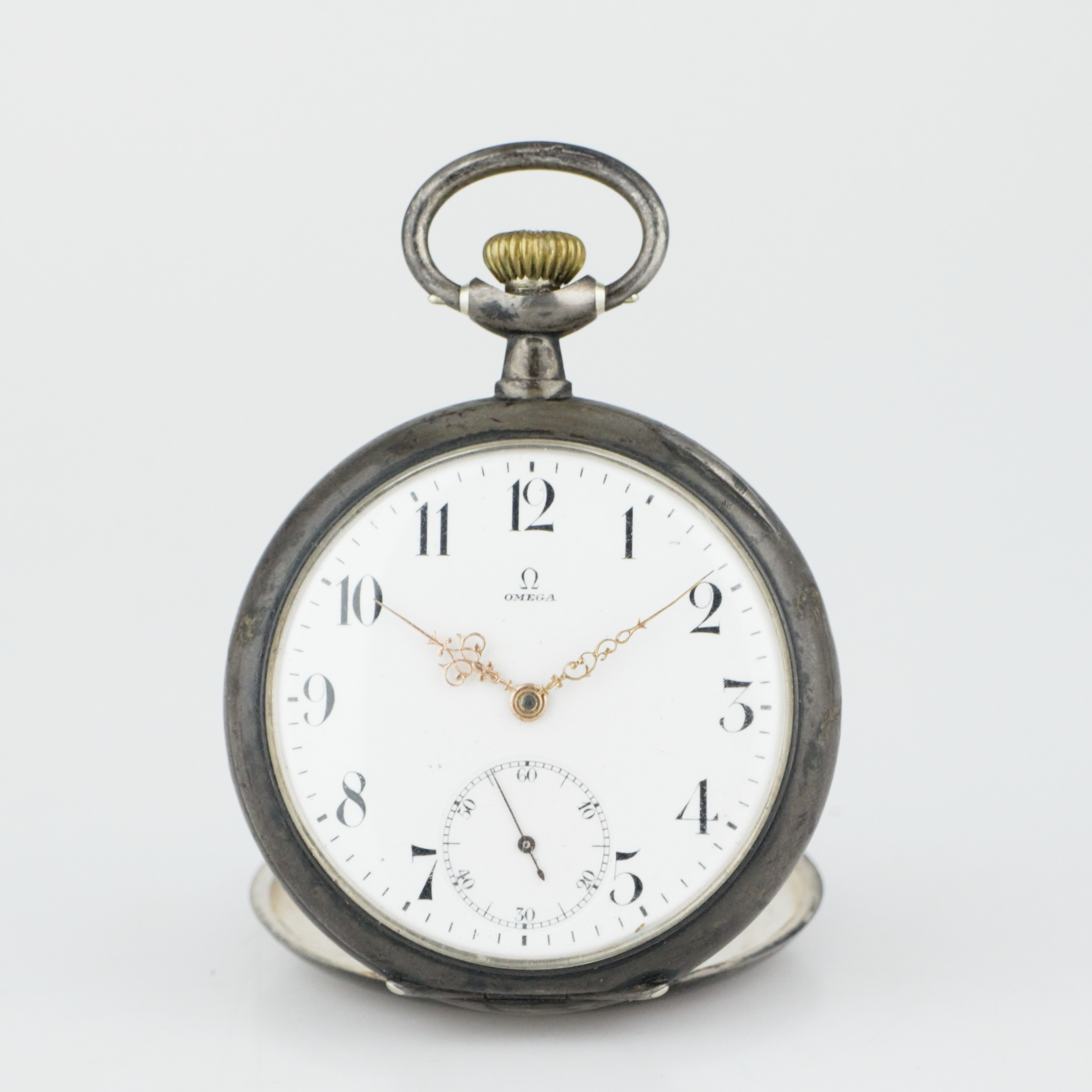 OMEGA. Grand Prix Paris 1900, fickur, silver, subsekund, förra sekelskiftet.