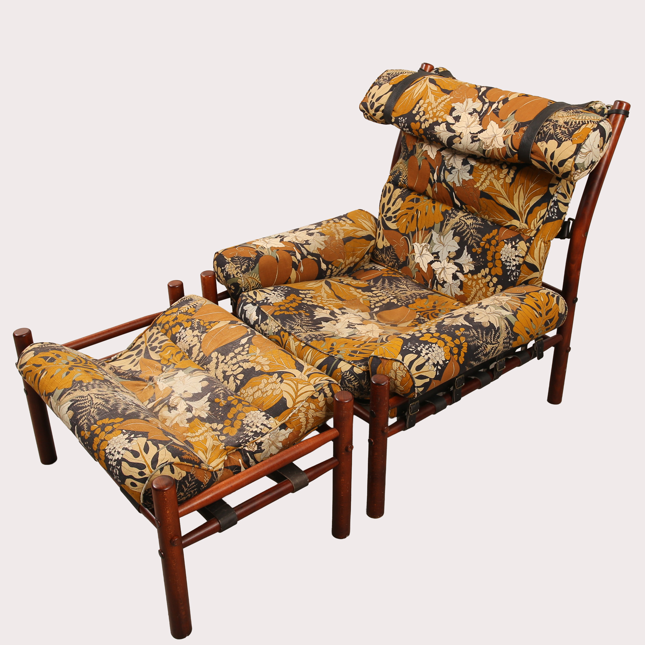 ARNE NORELL. Fåtölj med fotpall, "Inca", Aneby, 1900- talets andra hälft.