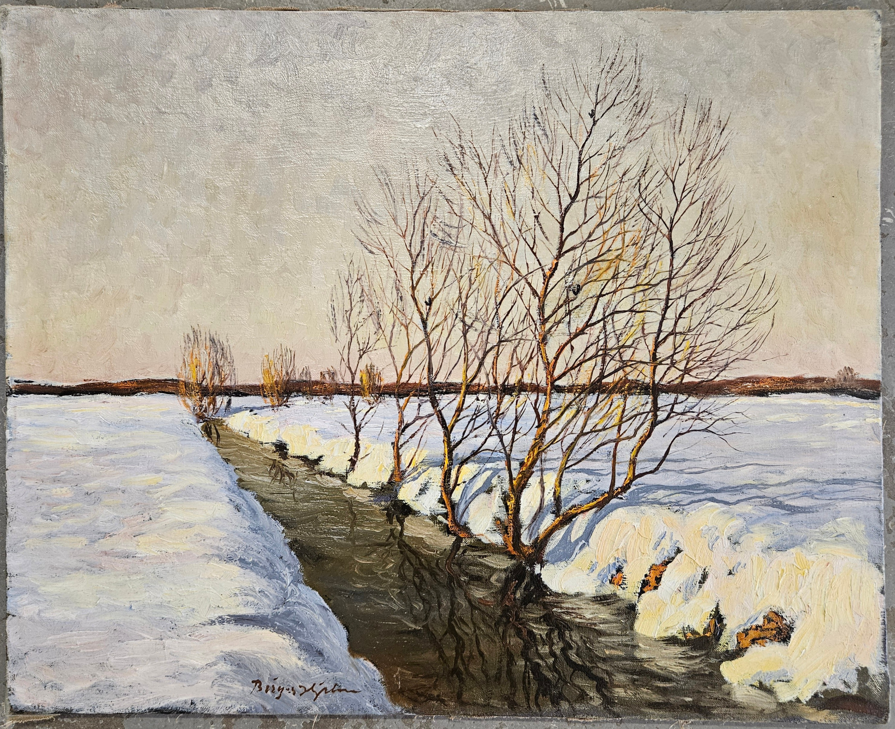 BIRGER HJELM. Vinterlandskap. Olja på duk, signerad Birger Hjelm.