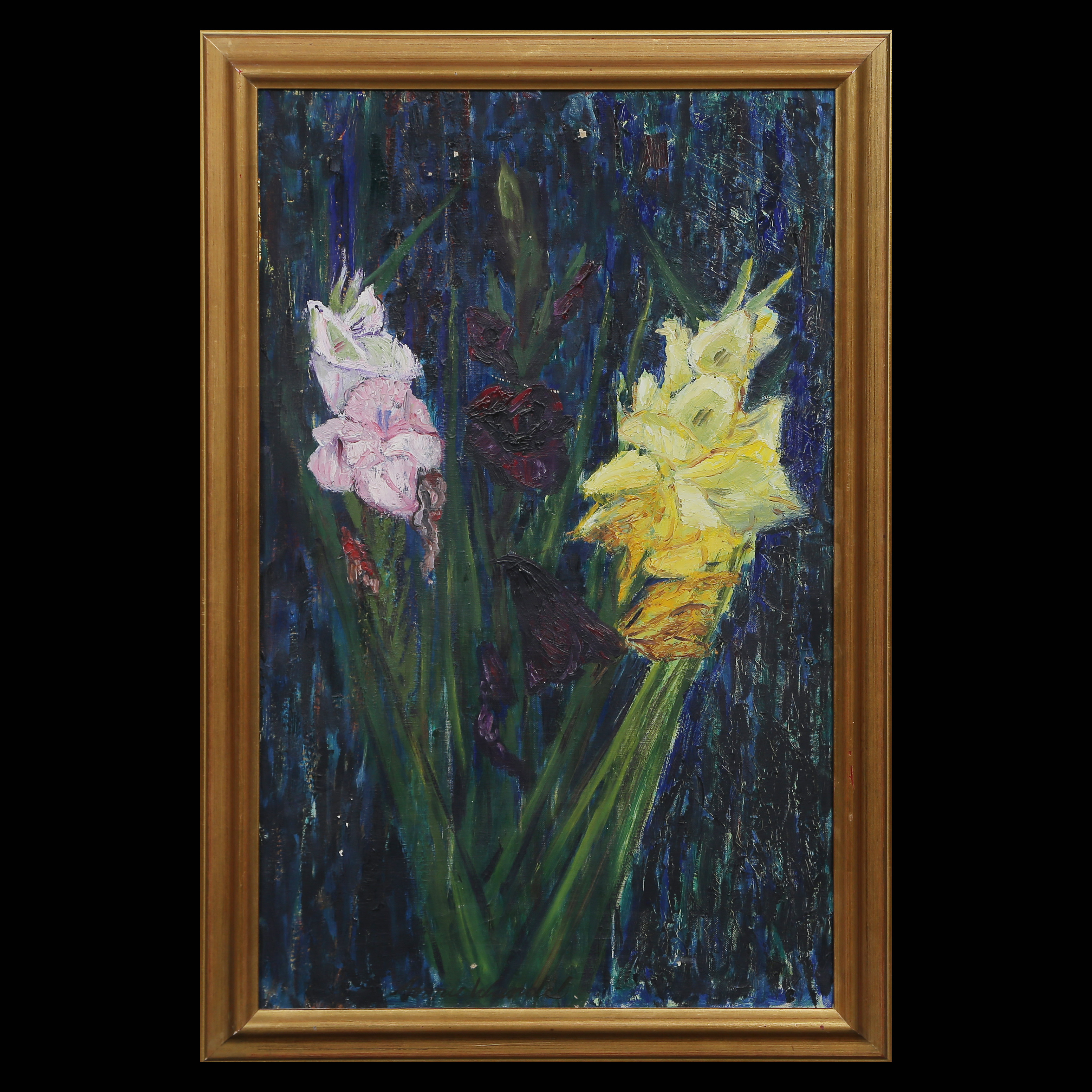ANNIE WANDEL (1912-2003) "GLADIOLER" OLJA PÅ DUK, SIGNERAD.