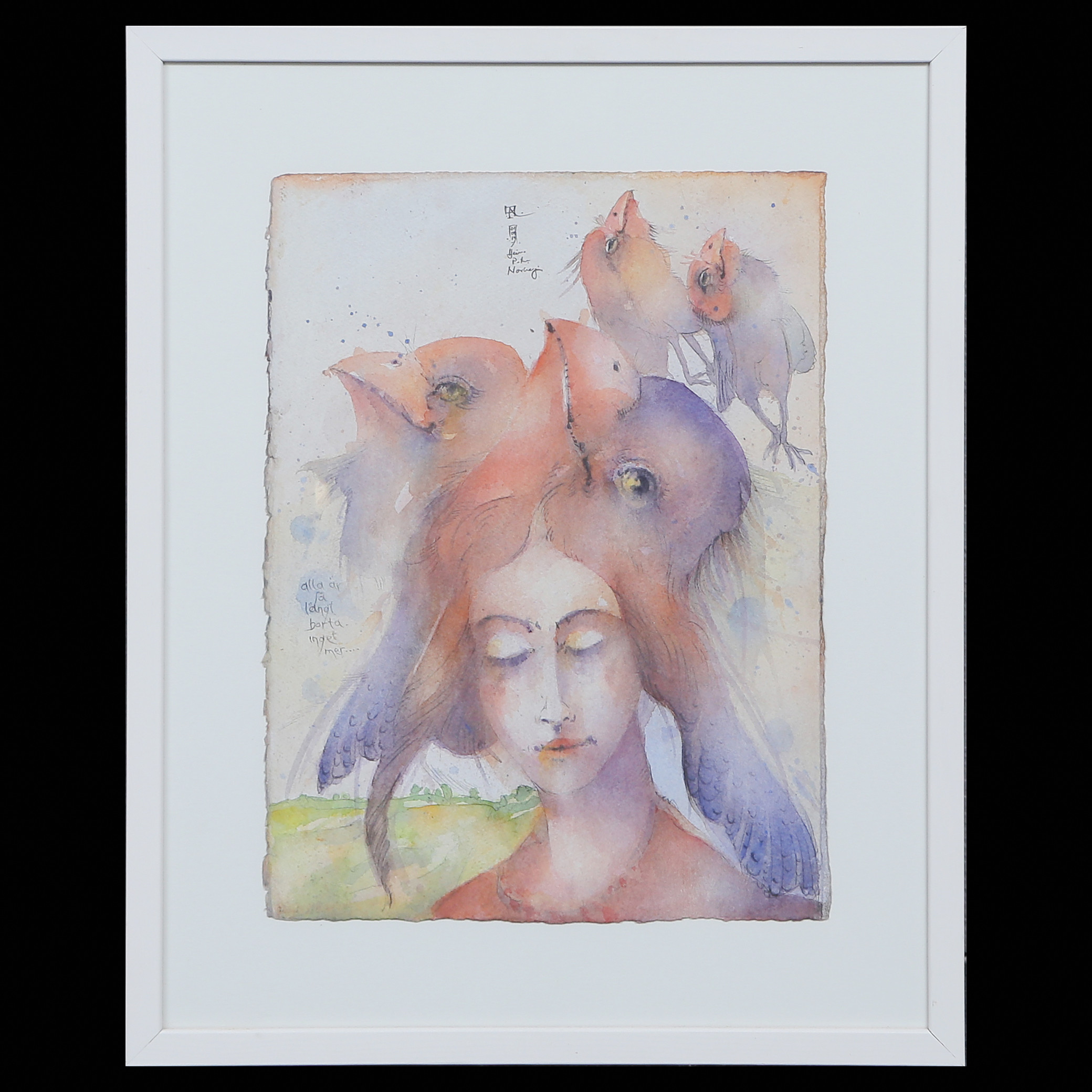 HEINER P. NORBERG (f. 1939) AKVARELL "DRÖMMANDE" SIGNERAD, DATERAD, INGLASAD.