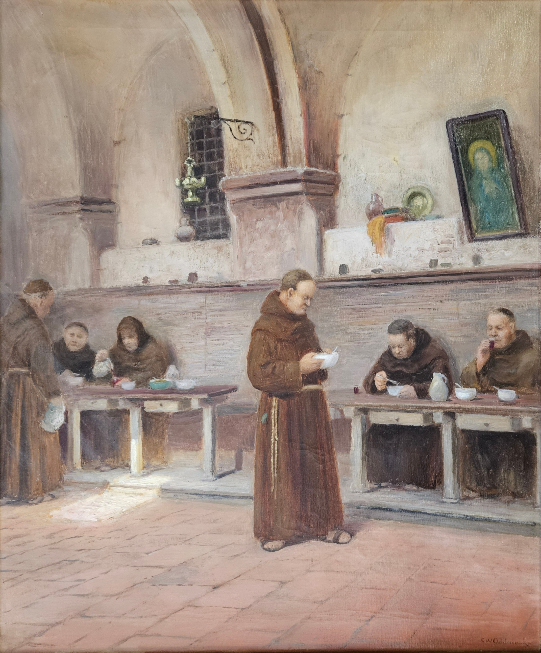 FRANS WILHELM ODELMARK. Klostermatsal med munkar. Olja på duk, signerad F.W. Odelmark.