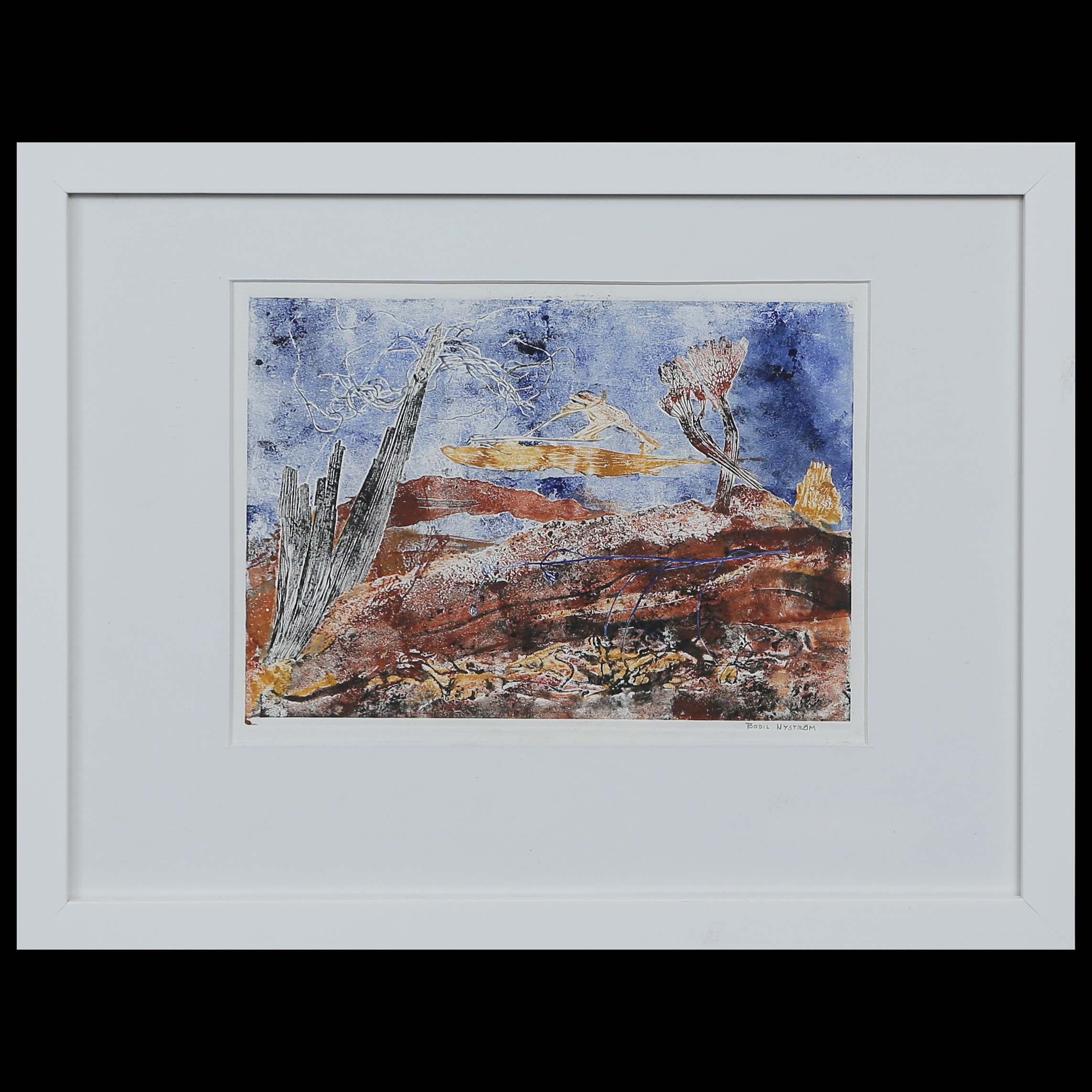 BODIL NYSTRÖM "DET GÅR ÖVER" LIMTRYCK, SIGNERAD, INGLASAD.