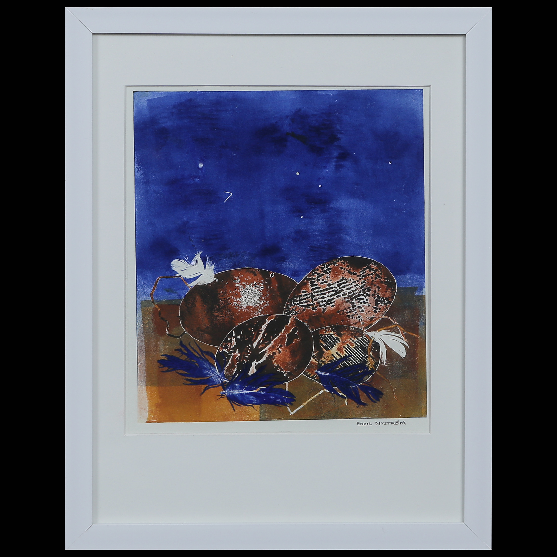 BODIL NYSTRÖM "PÅSKÄGG" KOMPOSITION, SIGNERAD, INGLASAD.