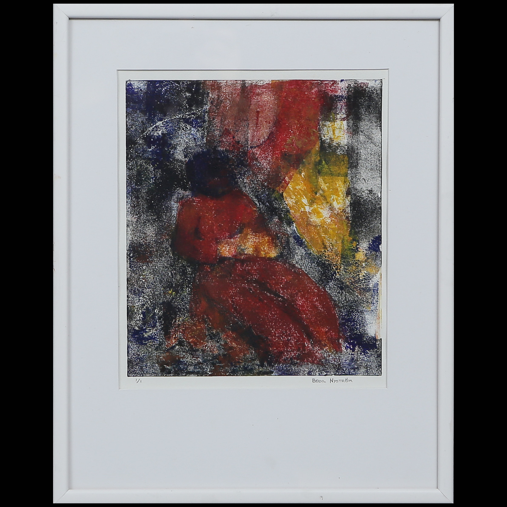 BODIL NYSTRÖM, "LÄSANDE KVINNA", UNIK 1/1, KOMPOSITION, SIGNERAD, INGLASAD.