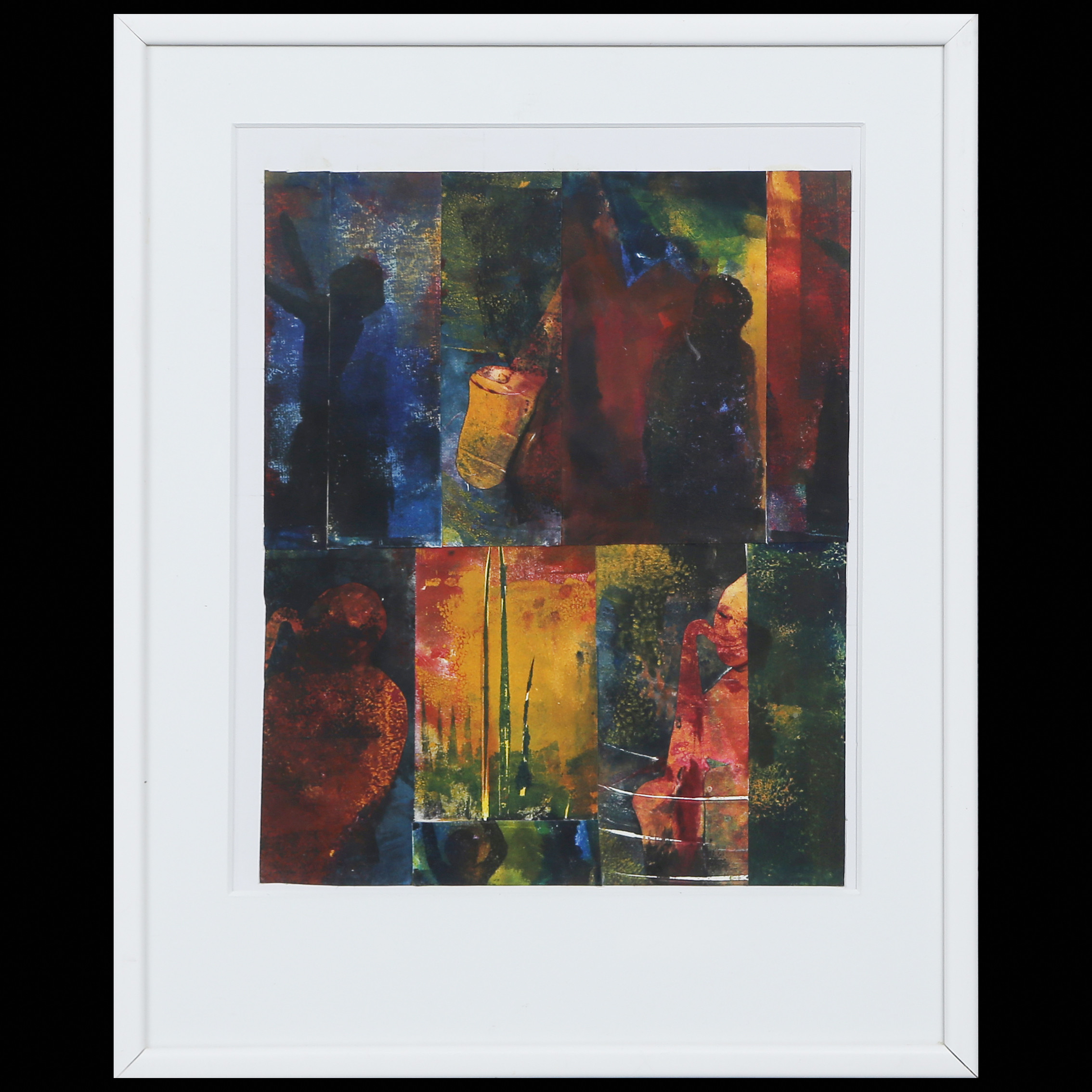 BODIL NYSTRÖM "MUSIKER & DANS" KOMPOSITION / GRAFIK COLLAGE, SIGNERAD INGLASAD.