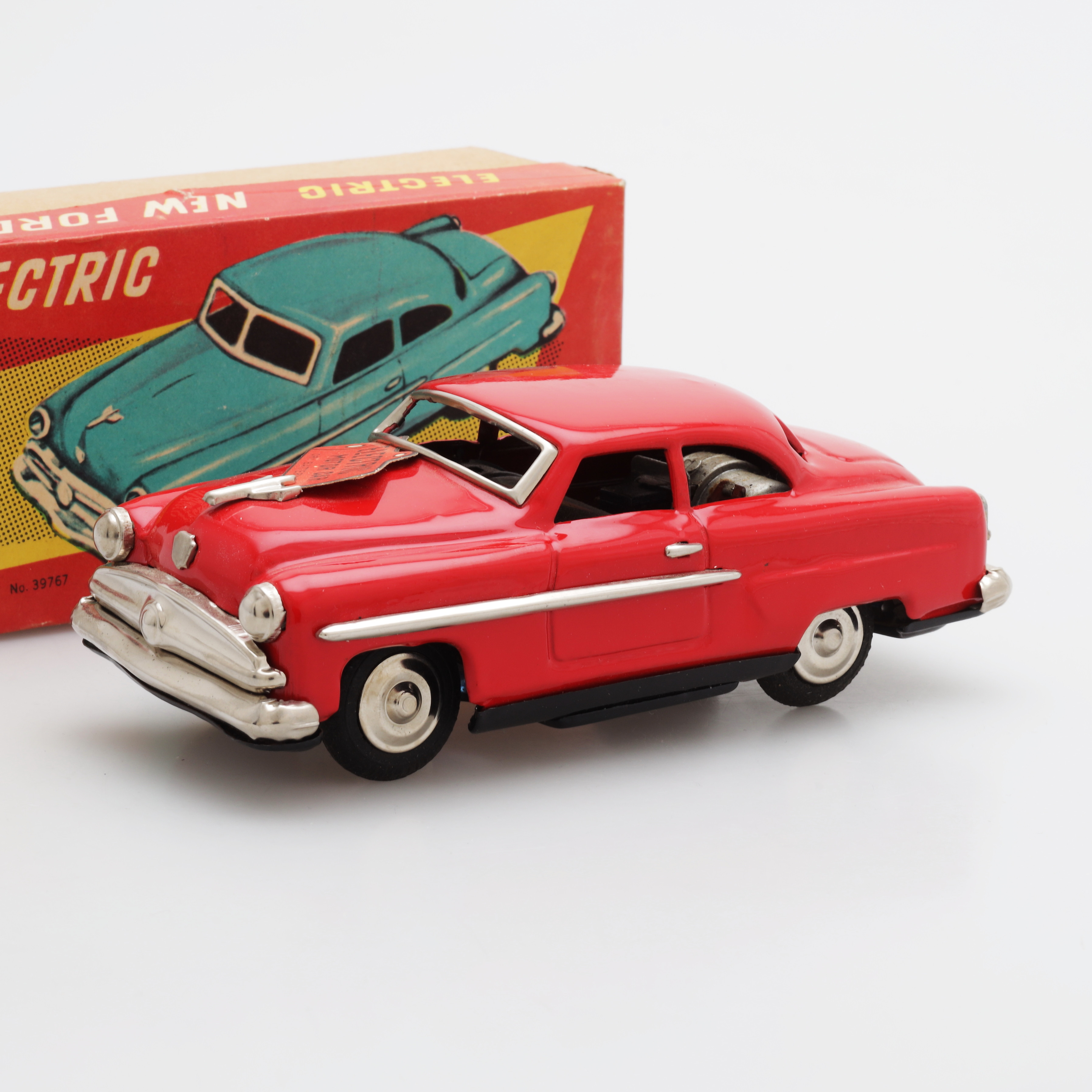 ELECTRIC NEW FORD, modellbil, plåt, Ichiko, Japan, 1950-tal.