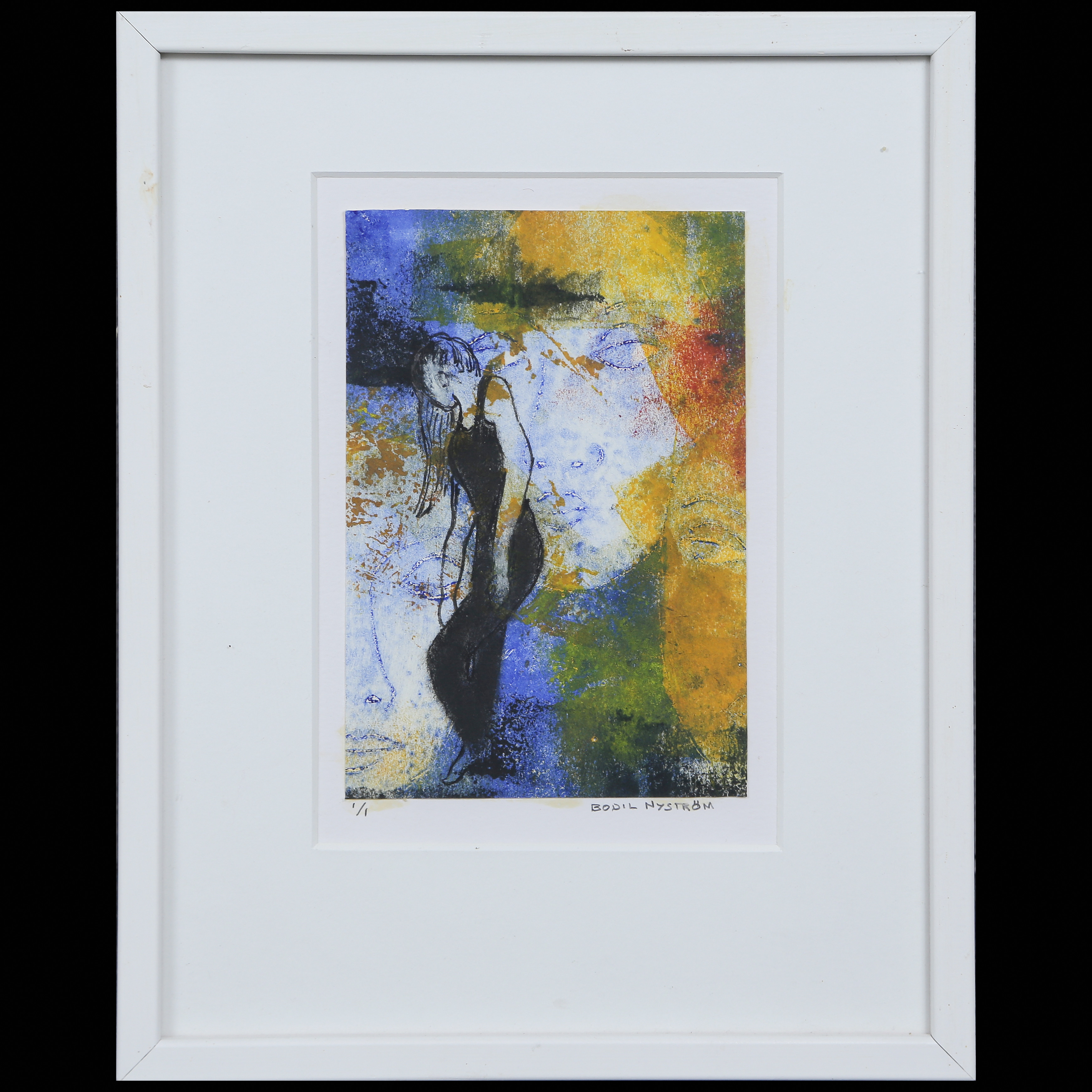 BODIL NYSTRÖM, UNIK 1/1, GRAFIK COLLAGE, SIGNERAD, INGLASAD.