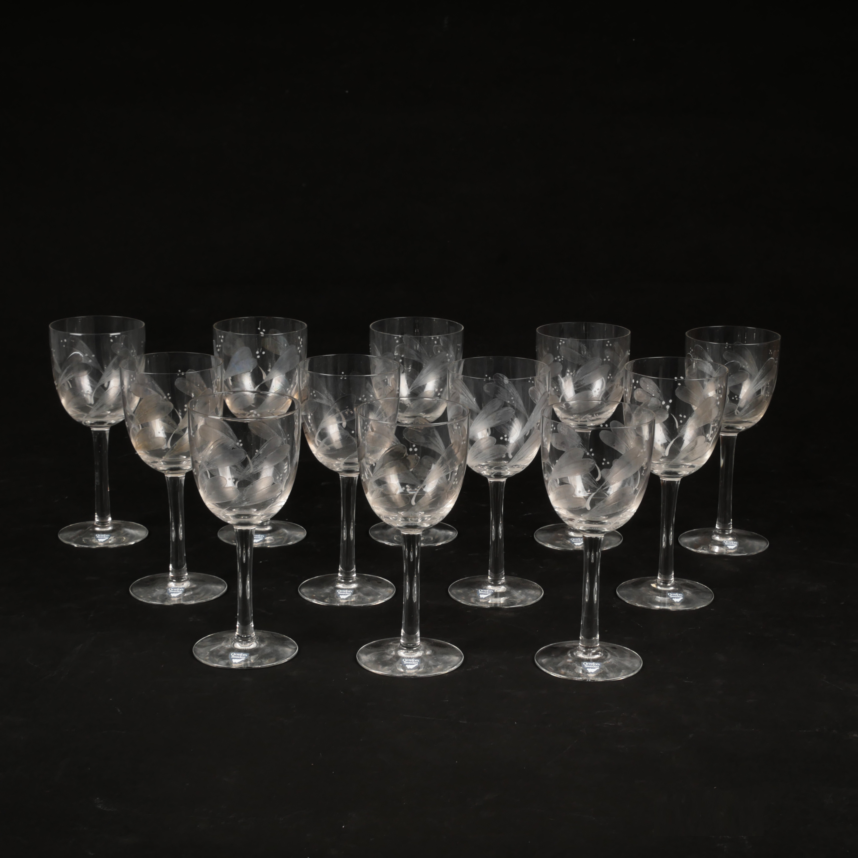 ANNE NILSSON. Vinglas, 12 st, "Blossom", Orrefors, 1983-85.