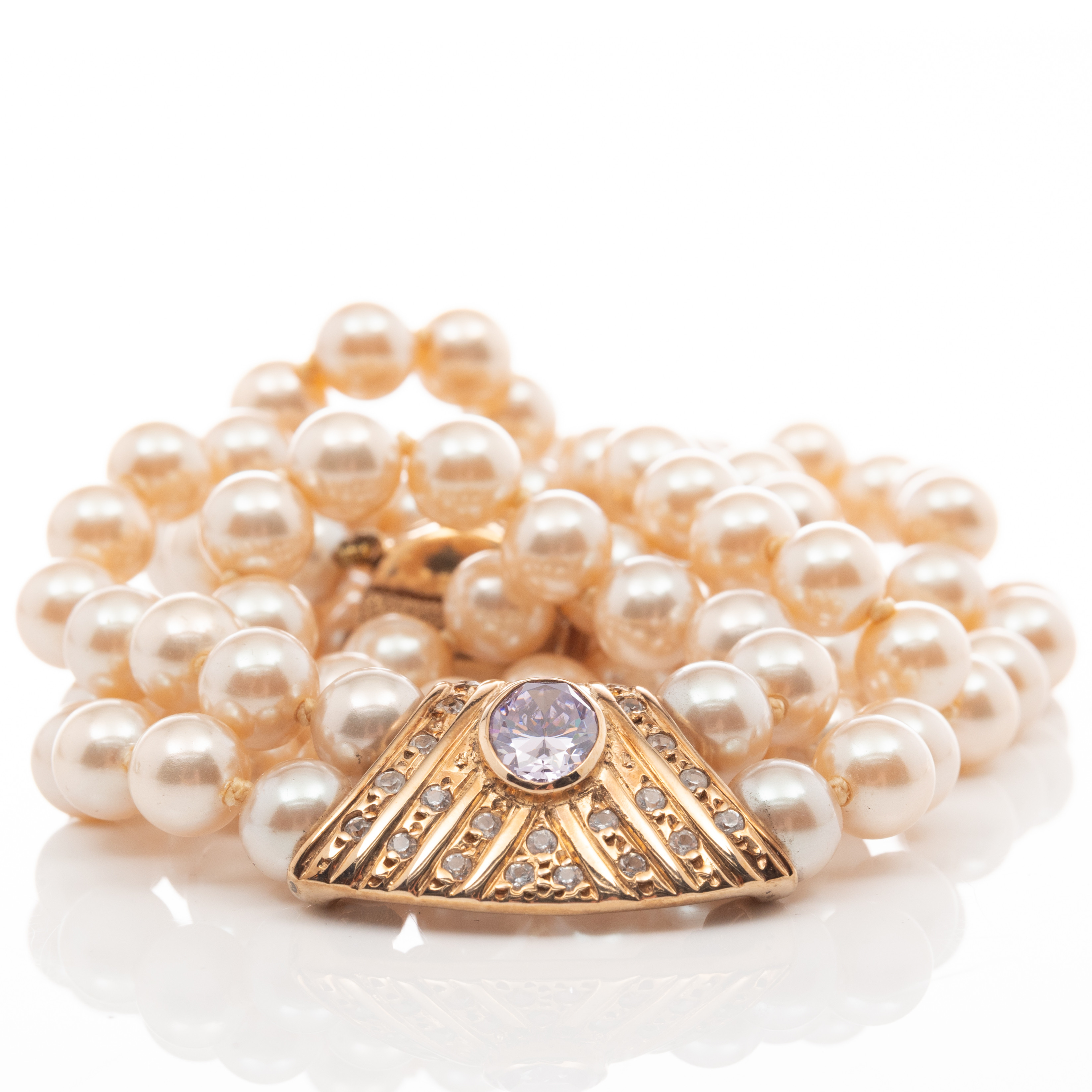 PÄRLCOLLIER, Förgyllt silver, Cubic zirkoner, 1980-tal.