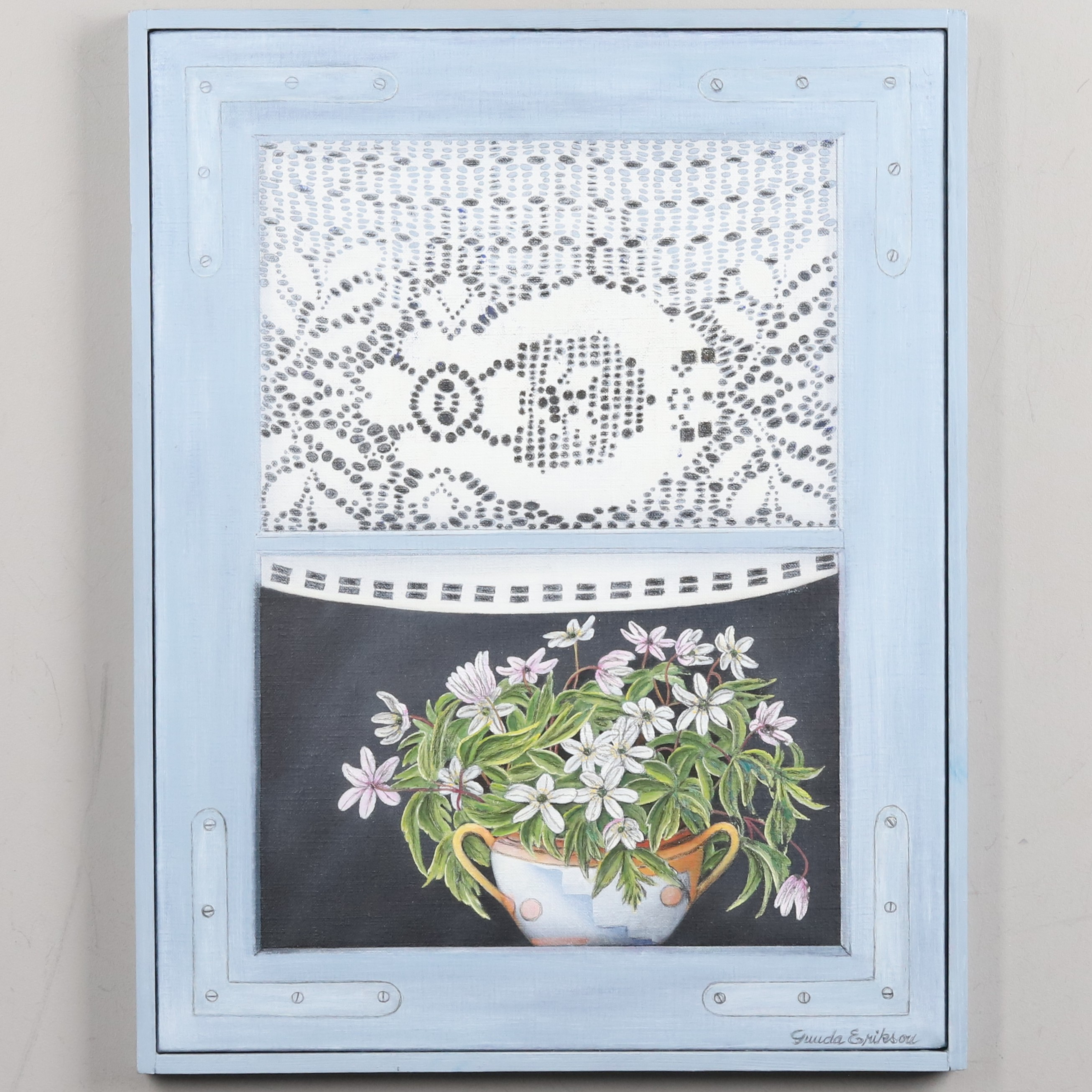 GUNDA ERIKSON. OLJA PÅ DUK, "Fönsterblommor", signerad.