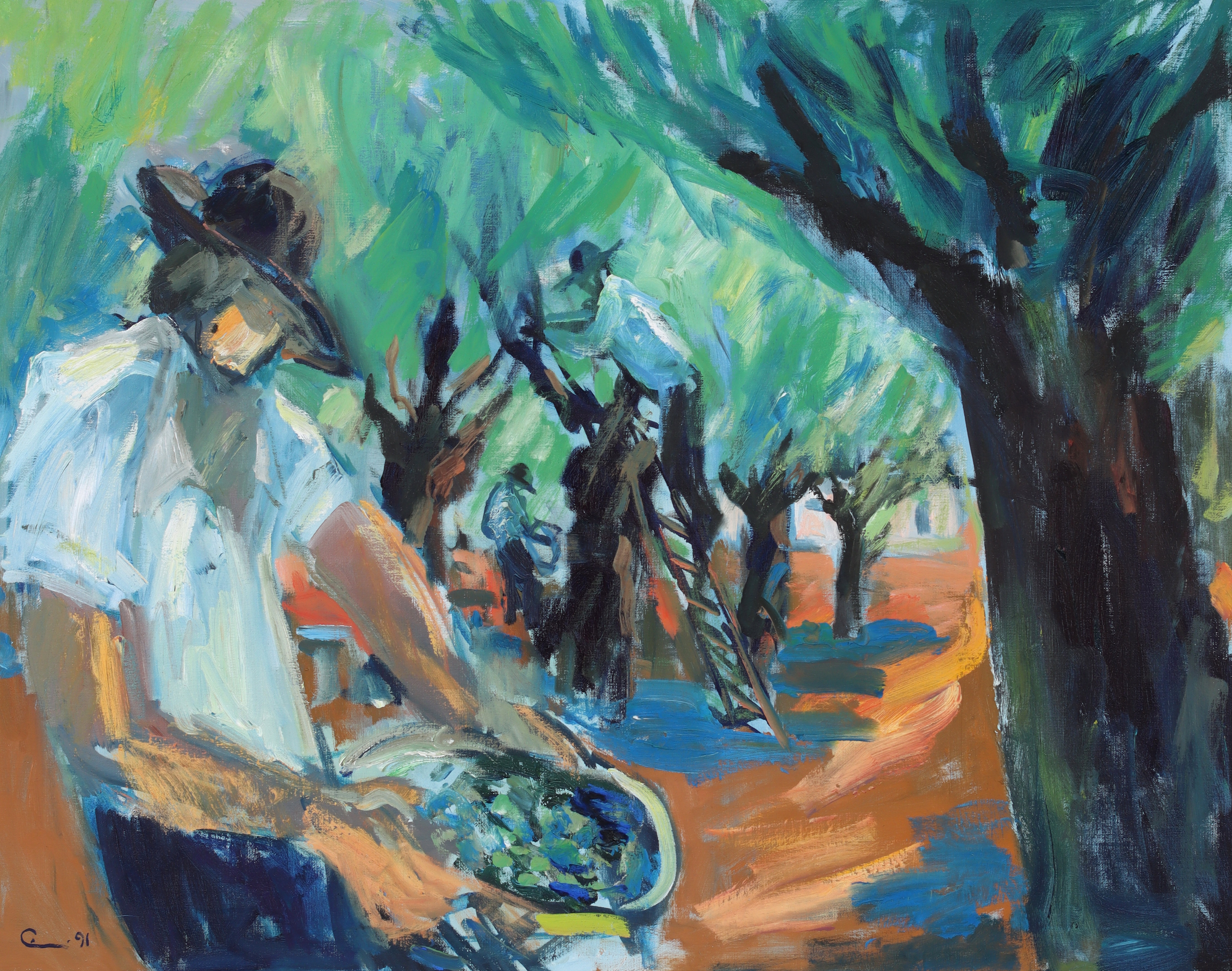 EINAR WENNBERG. "Olivskördare", olja på duk, signerad och daterad -91.