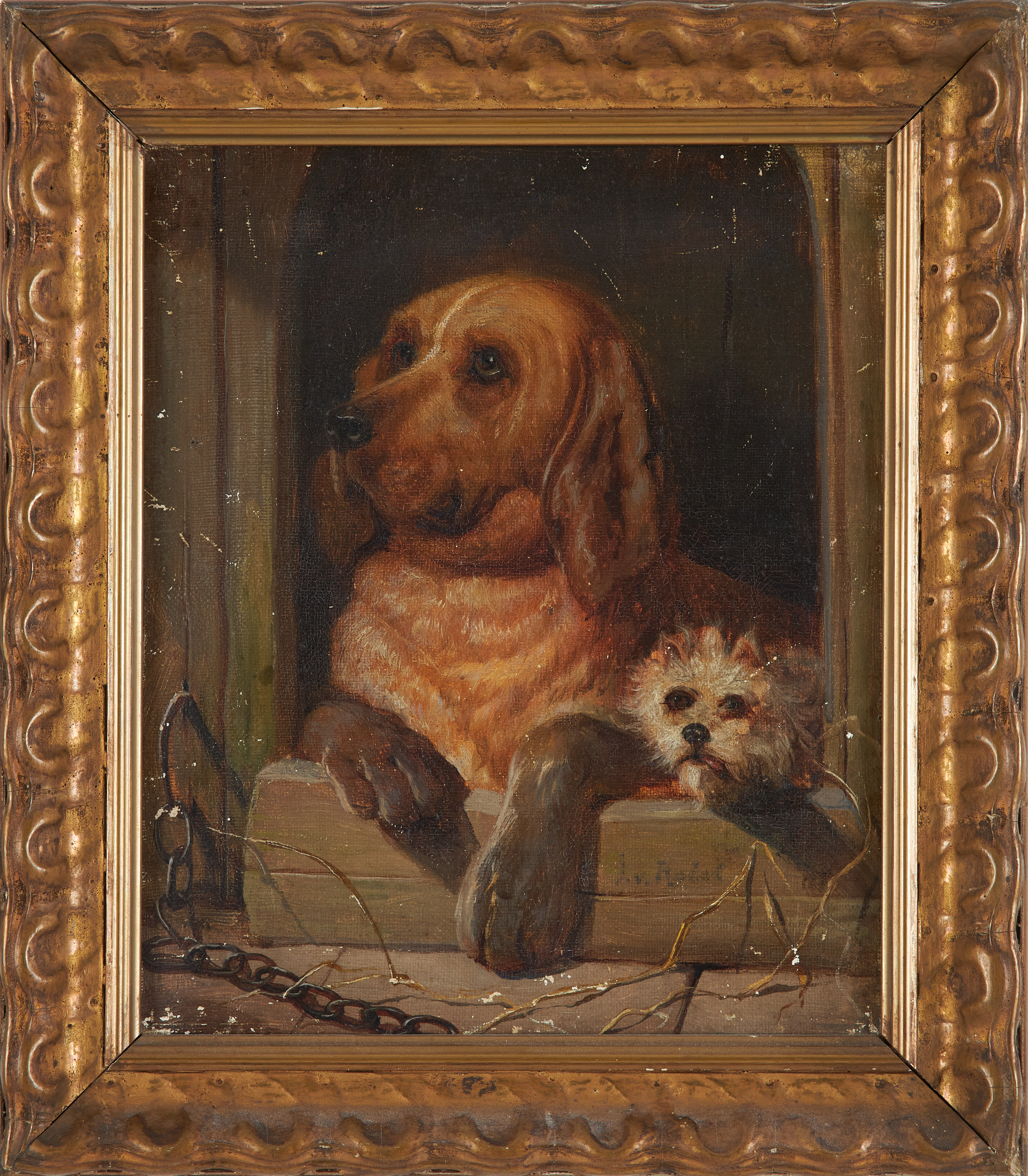 JOHAN GUSTAF VON HOLST. Hundar, olja på duk, signerad.