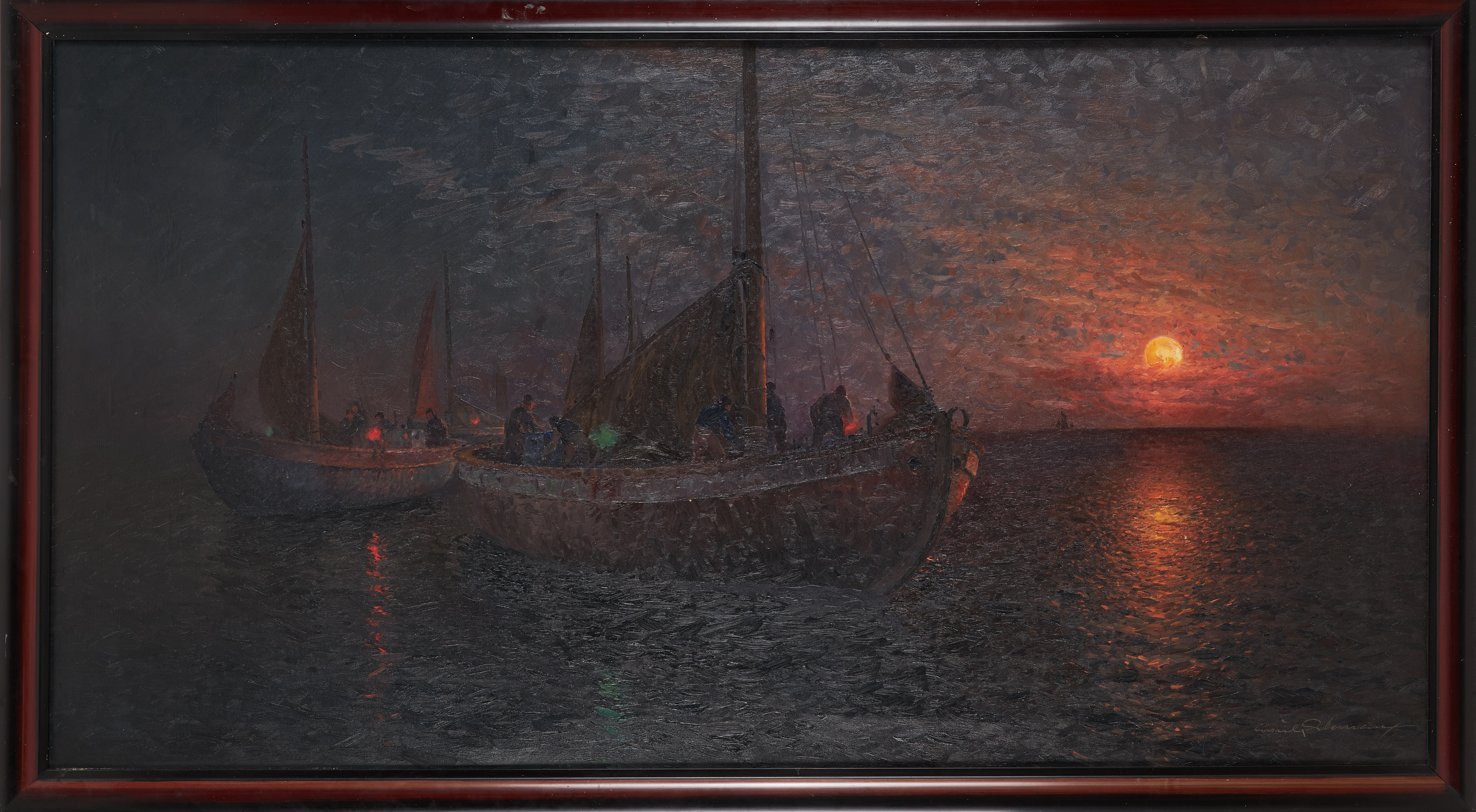 EMIL EKMAN. Fiskare i natten, olja på duk, signerad.