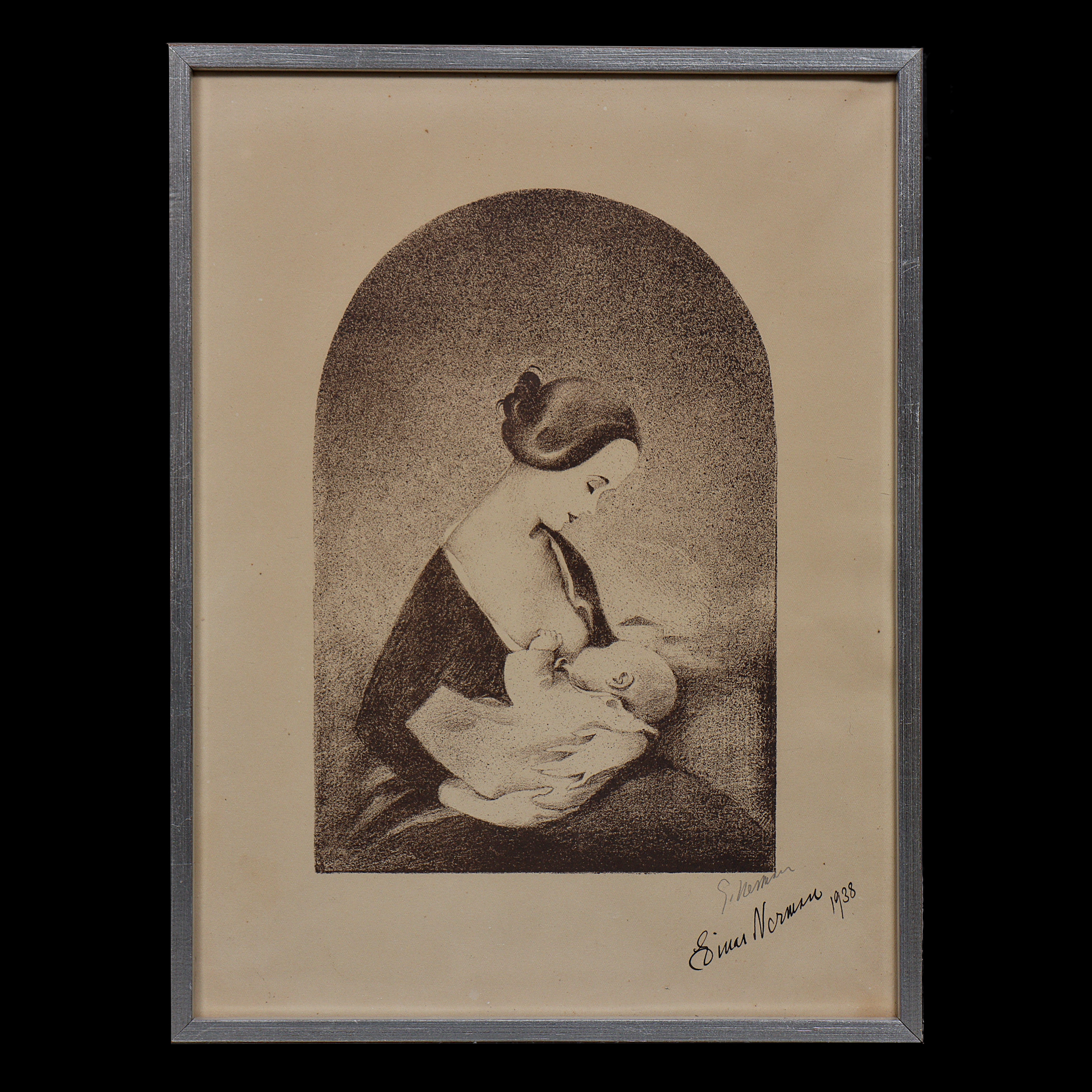 EINAR NERMAN, GRAFISKT BLAD, KVINNA MED BARN, SIGNERAD.