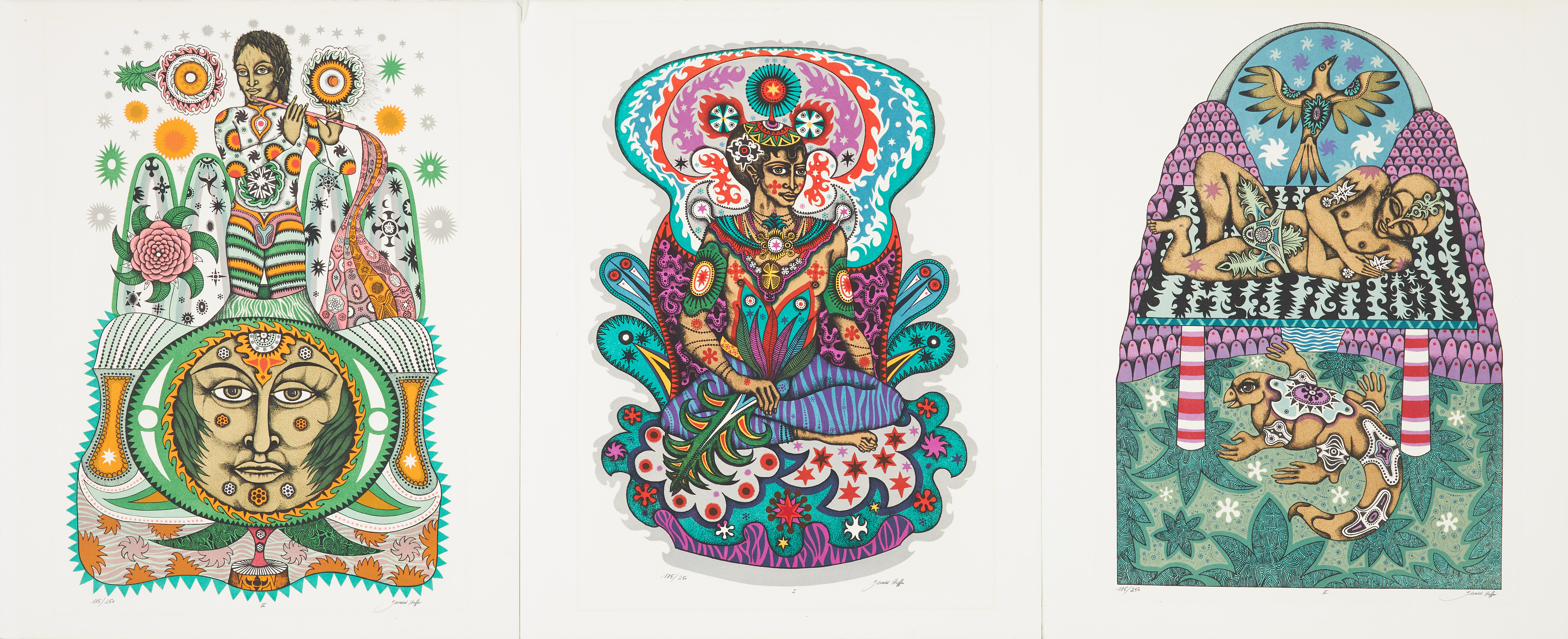 GERALD STEFFE. Mapp, 3 litografier, "Oas", "Tatuead Sömn", "Regnbågsmusik", signerade och numrerade 185/250.