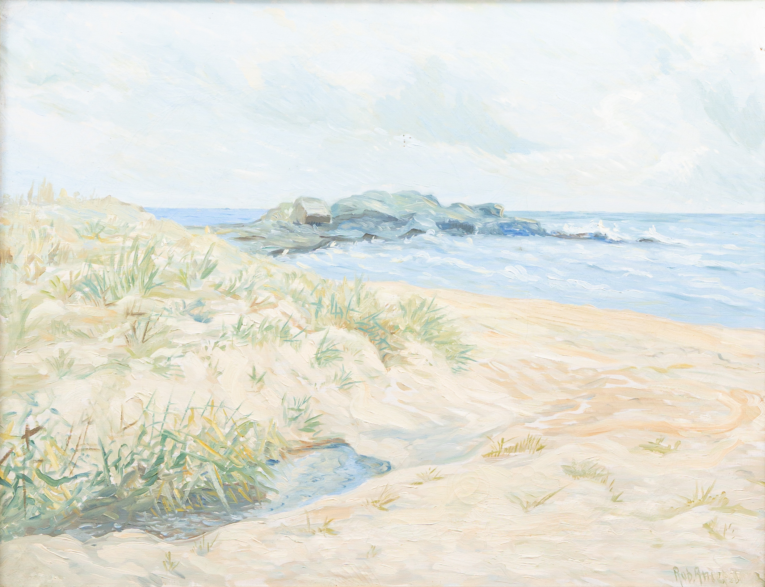 OIDENTIFIERAD KONSTNÄR. Kustlandskap, olja på duk, signer Rob Andersson.