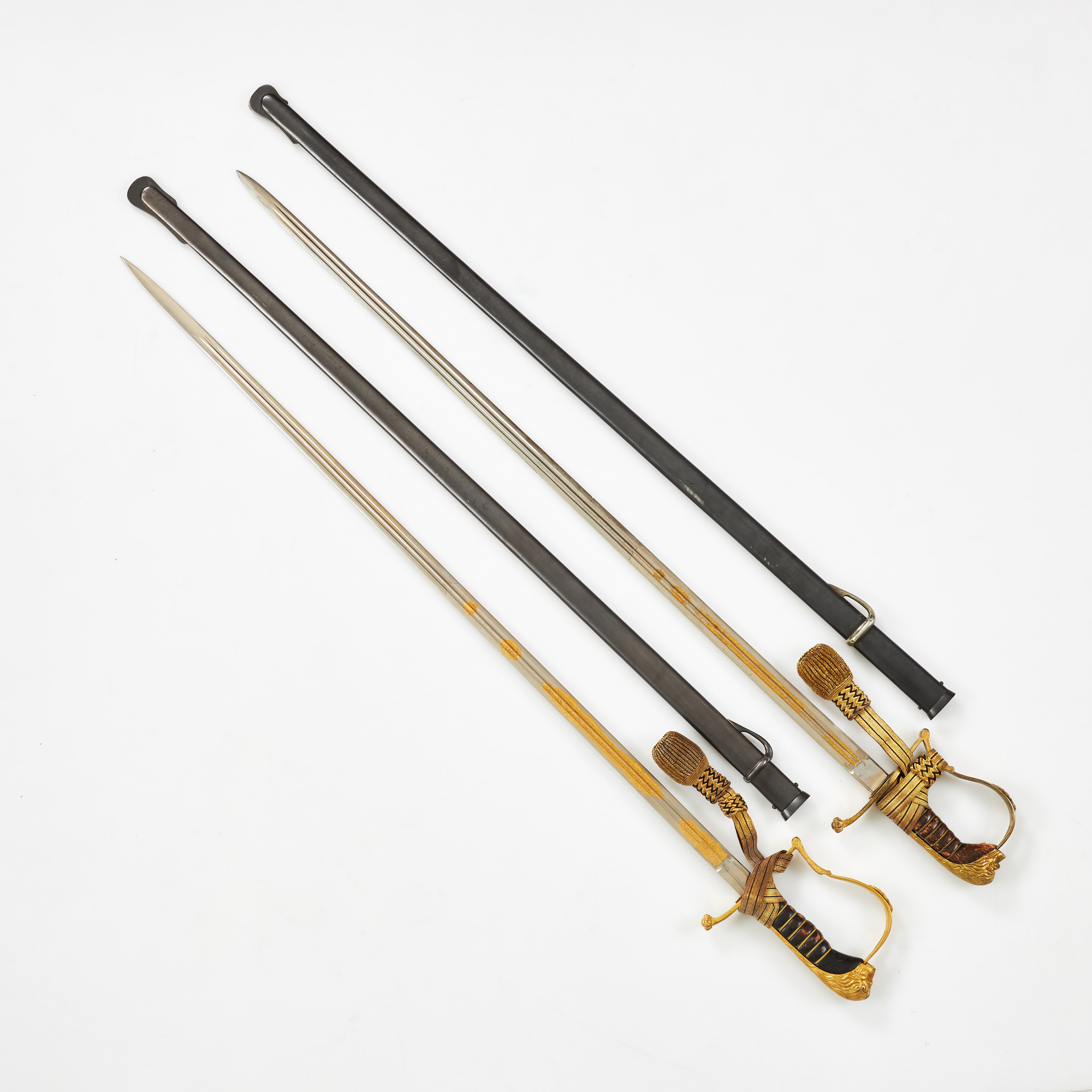 SABLAR, 2 st, m/1899, för officier vid infanteriet, lindad kavel, med baljor.