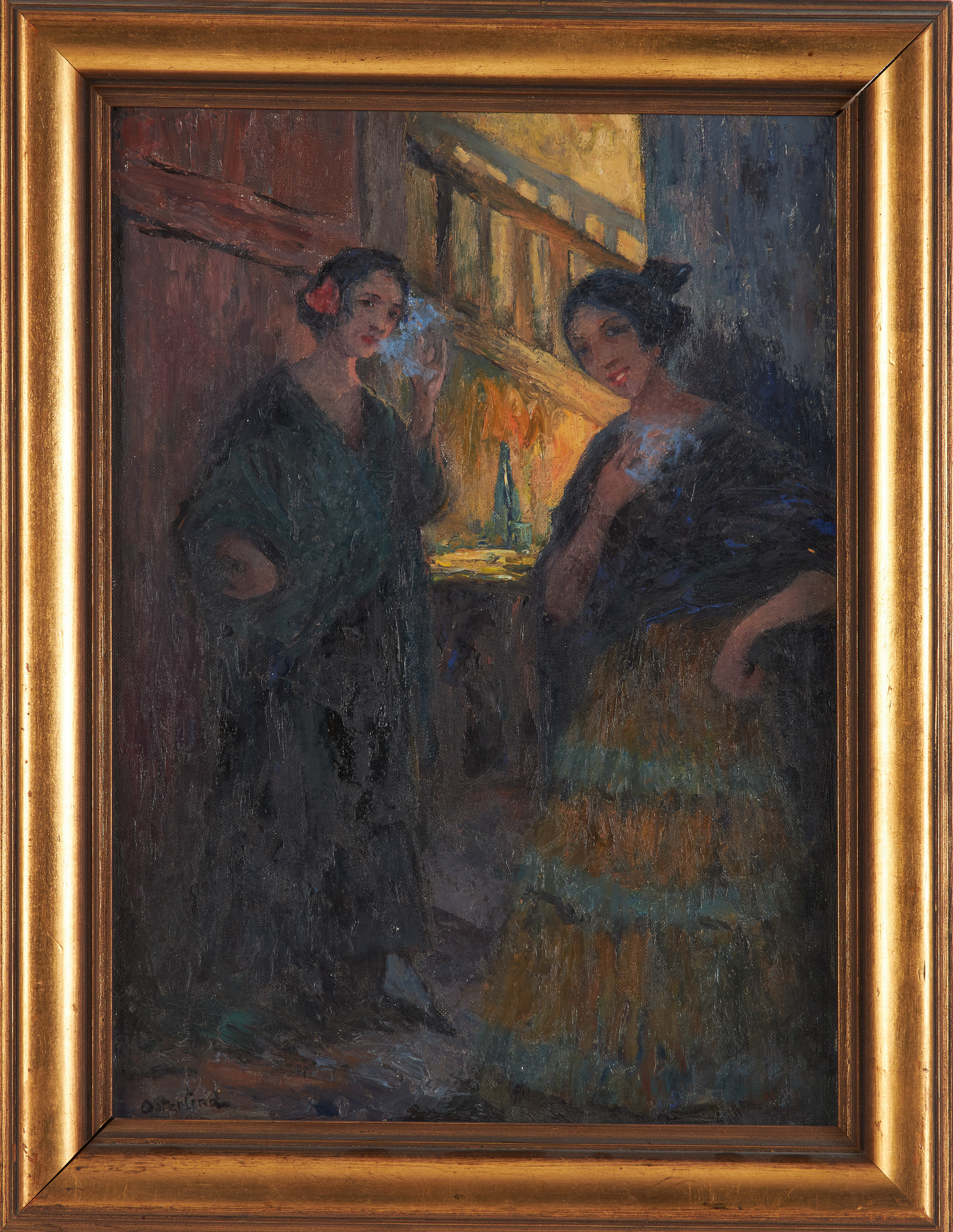 ALLAN ÖSTERLIND. Två kvinnor, olja på duk uppfodrad på pannå, signerad.