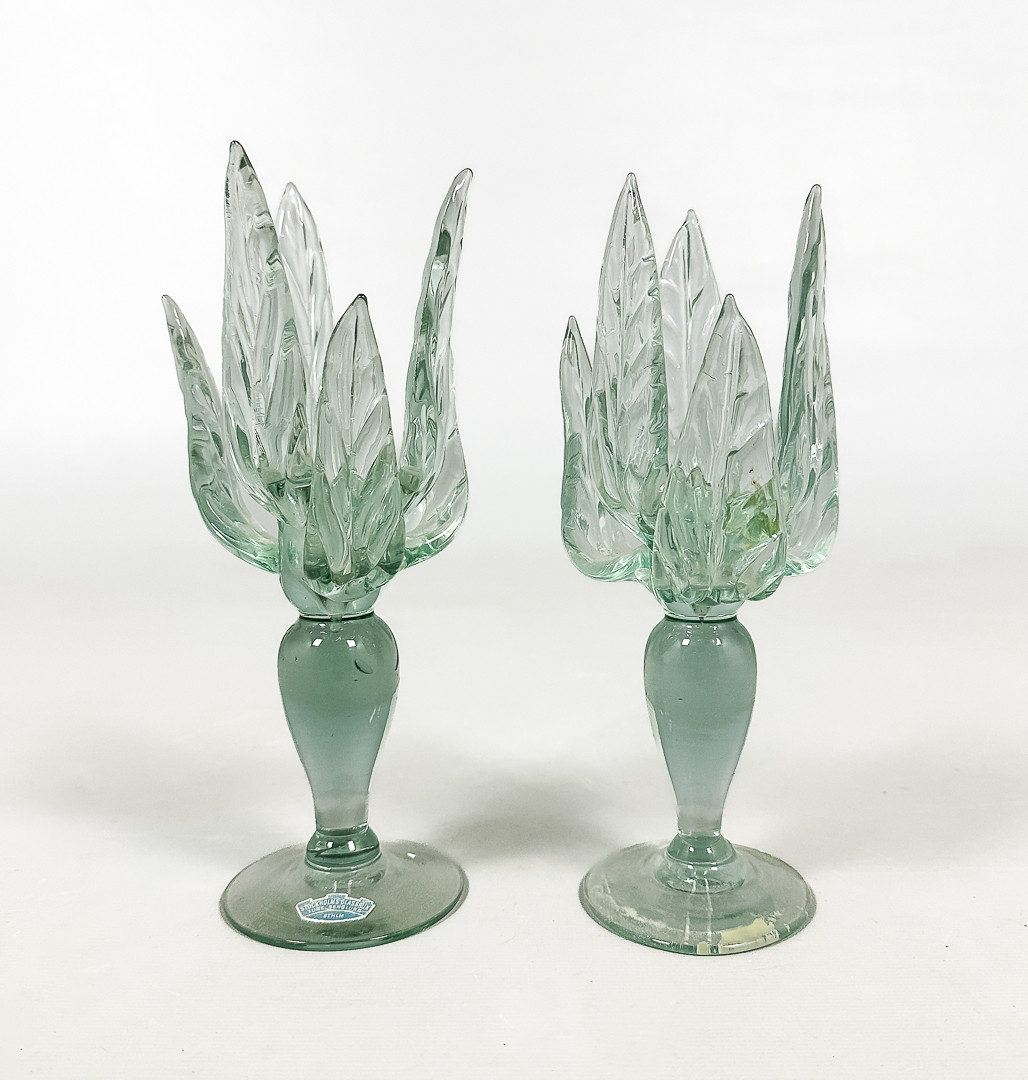 TURE BERGLUND. LJUSSTAKAR, ett par, glas, Stockholm Glasbruk, Skansen.
