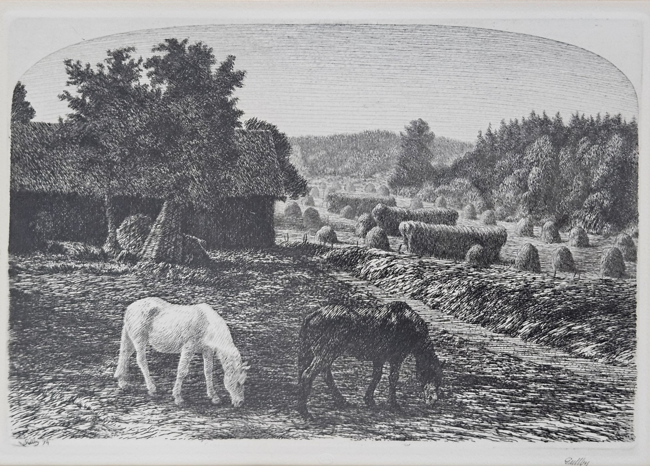 FOLKE GULLBY. ''Sommarnatt vid Bekarp''. Etsning, 1974, signerad Gullby.