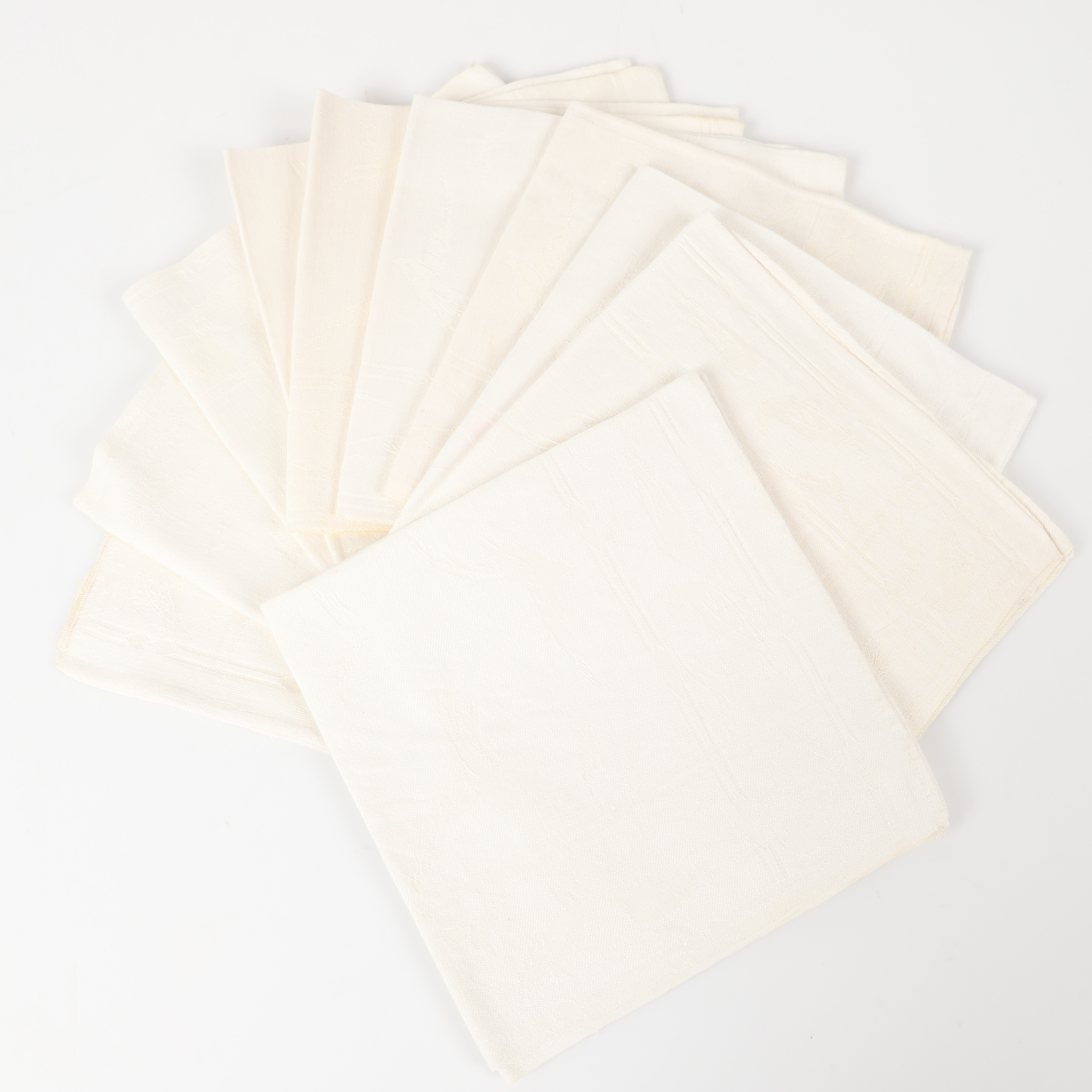 SERVETTER, 10 stycken, "Fiskmåsen", linnedamast, Hjalmar Johansson, Klässbols Linneväveri, 1900-tal.