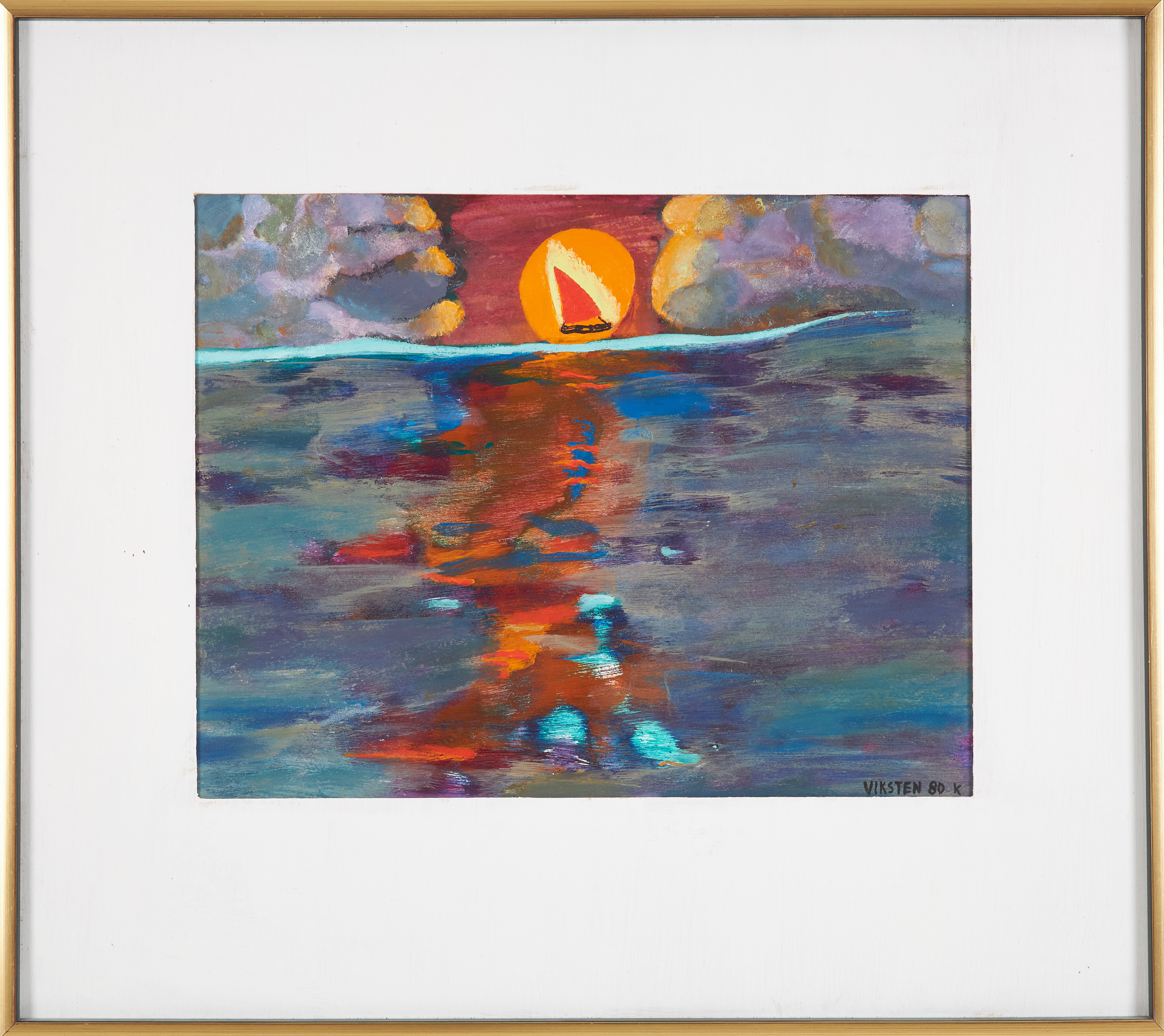HANS VIKSTEN. Solnedgång, akryl på papper, signerad och daterad 80.