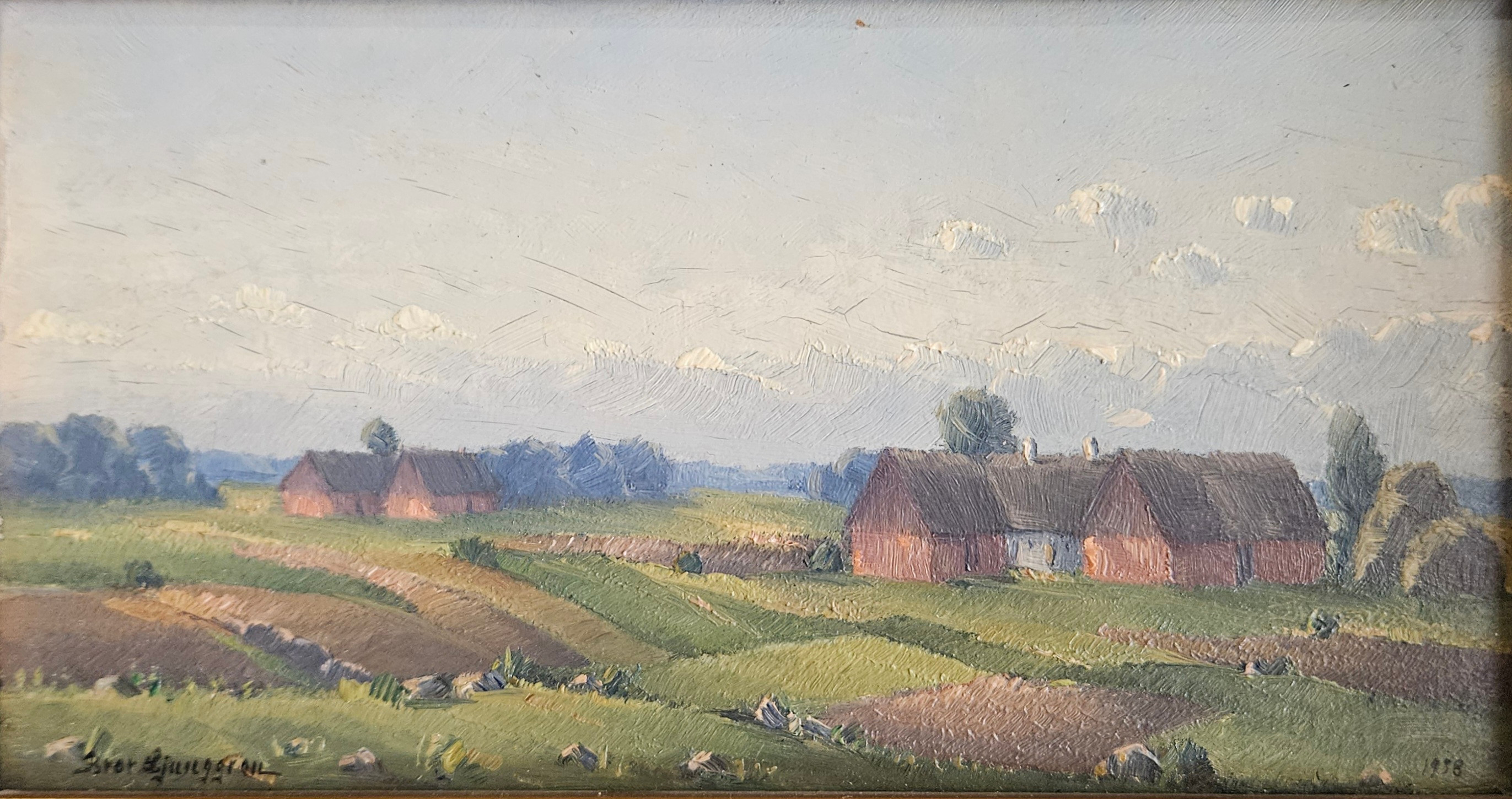 BROR LJUNGGREN. Landskap. Olja på pannå, signerad Bror Ljunggren och daterad 1938.