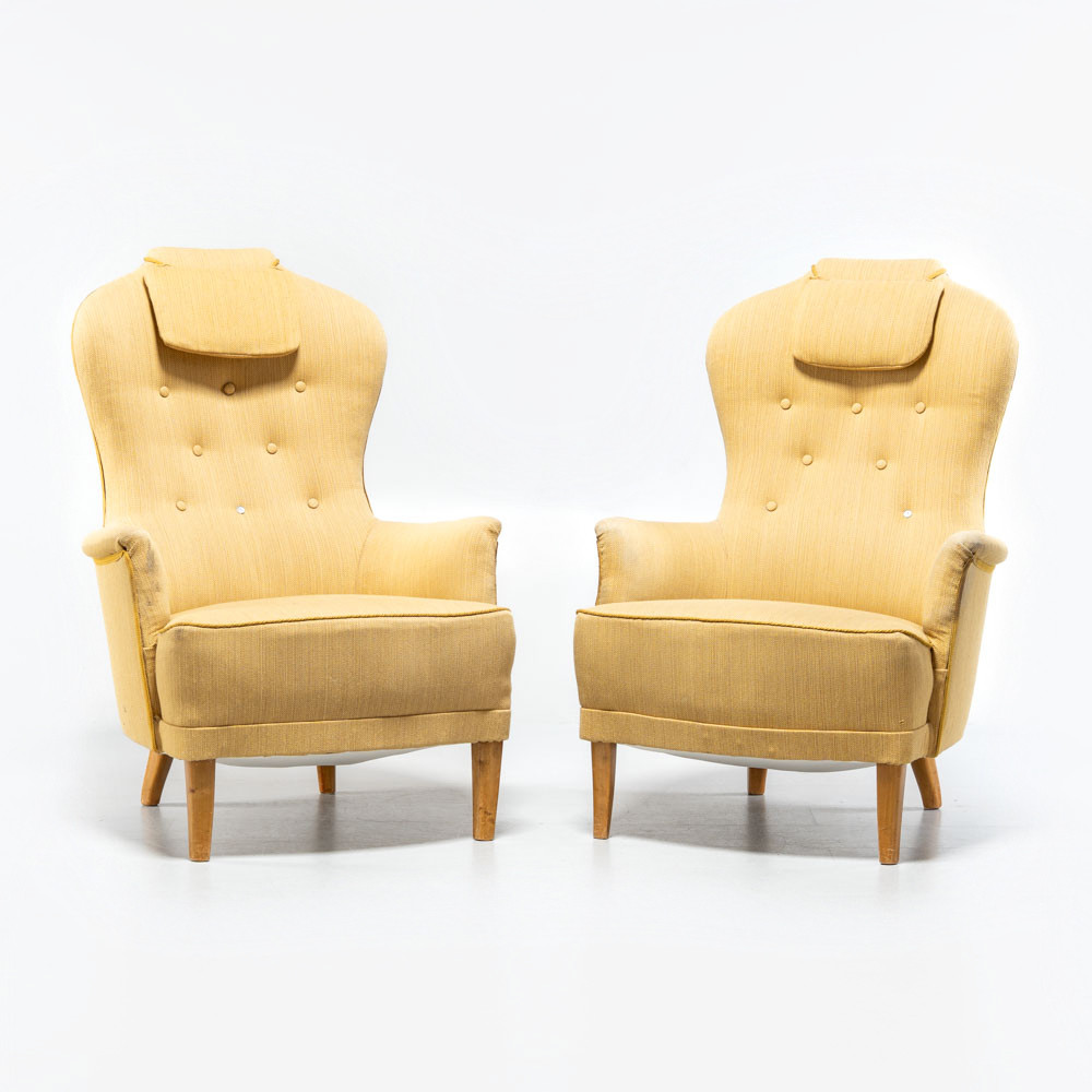 CARL MALMSTEN. Fåtöljer, "Farmor" Ett par, 1900-tal.