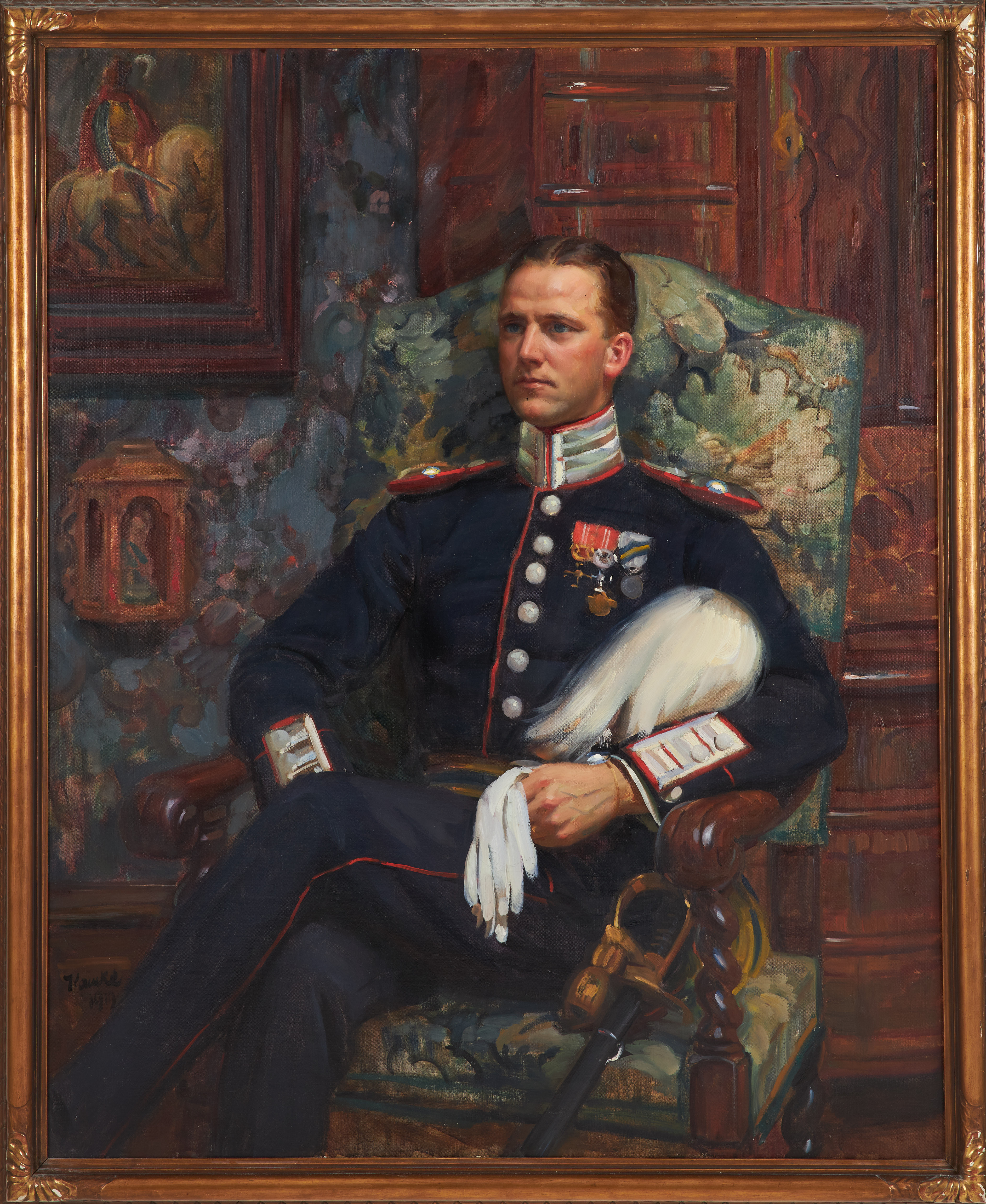 IVAR KAMKE. Porträtt Major Allan Winge, olja på duk, signerad och daterad 1919.