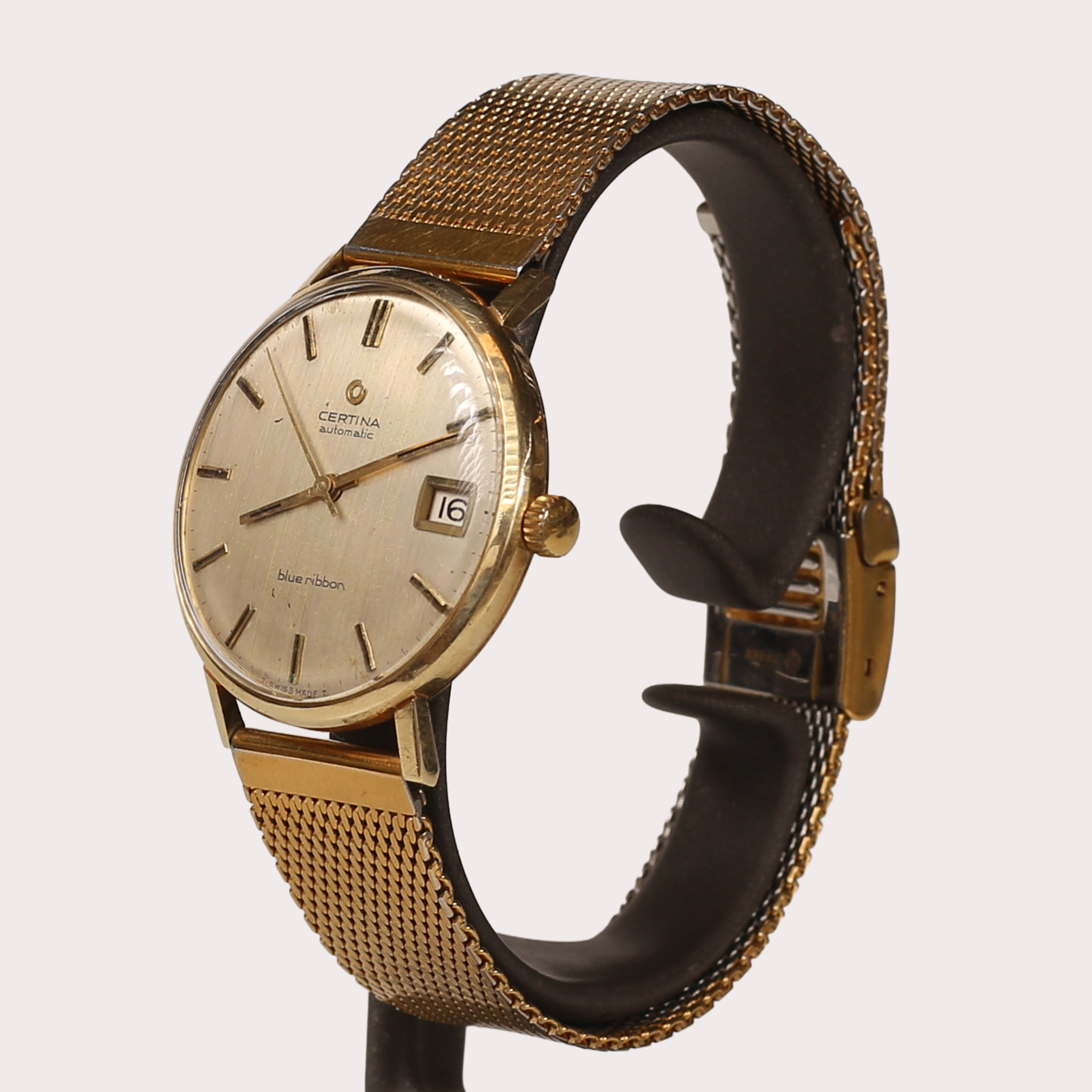 CERTINA, guld 14 K, armbandsur, Blue Ribbon, automatic, datum, double länk. 1960-tal.