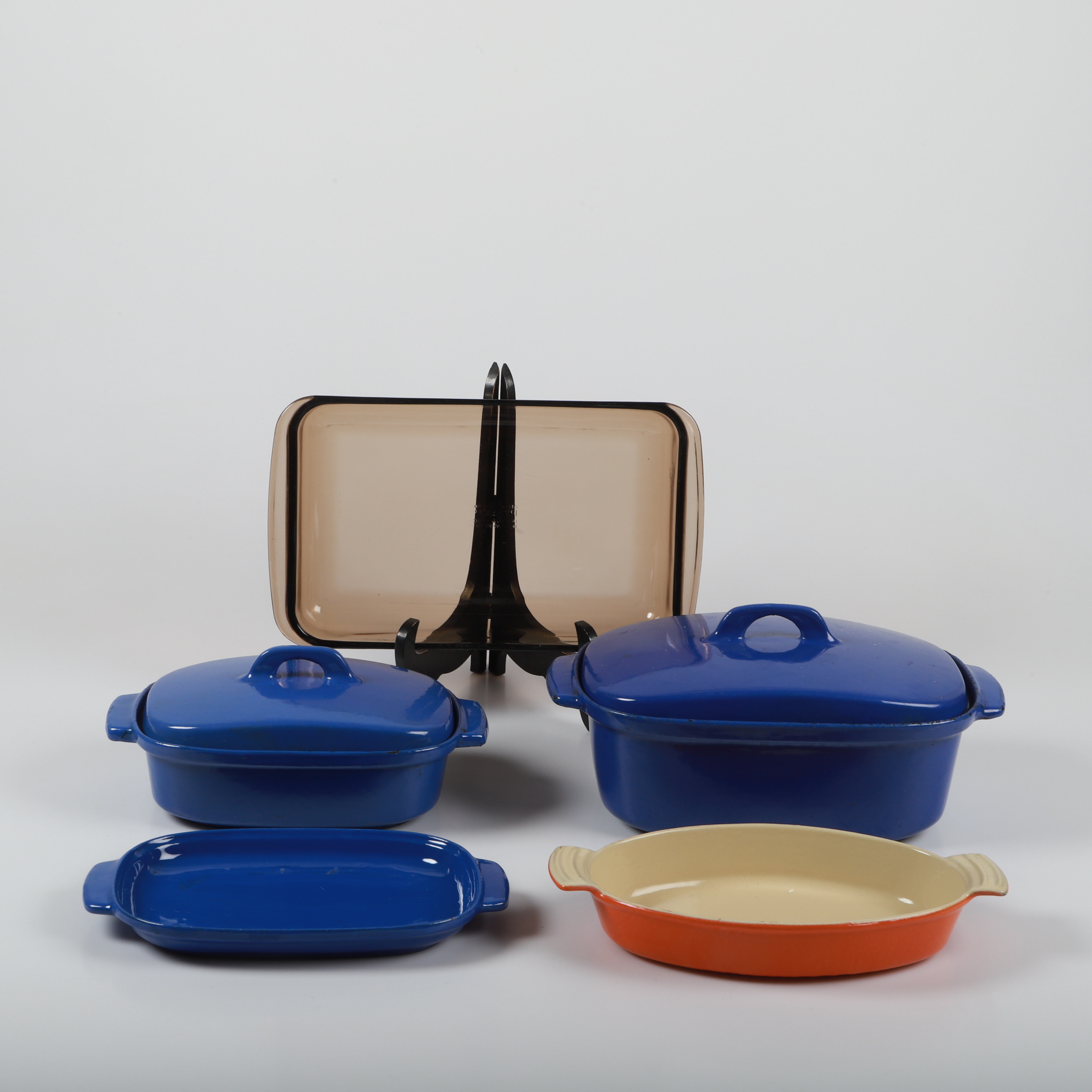 GRYTOR OCH FORMAR, 5 delar, gjutjärn/glas, bl a Husqvarna.