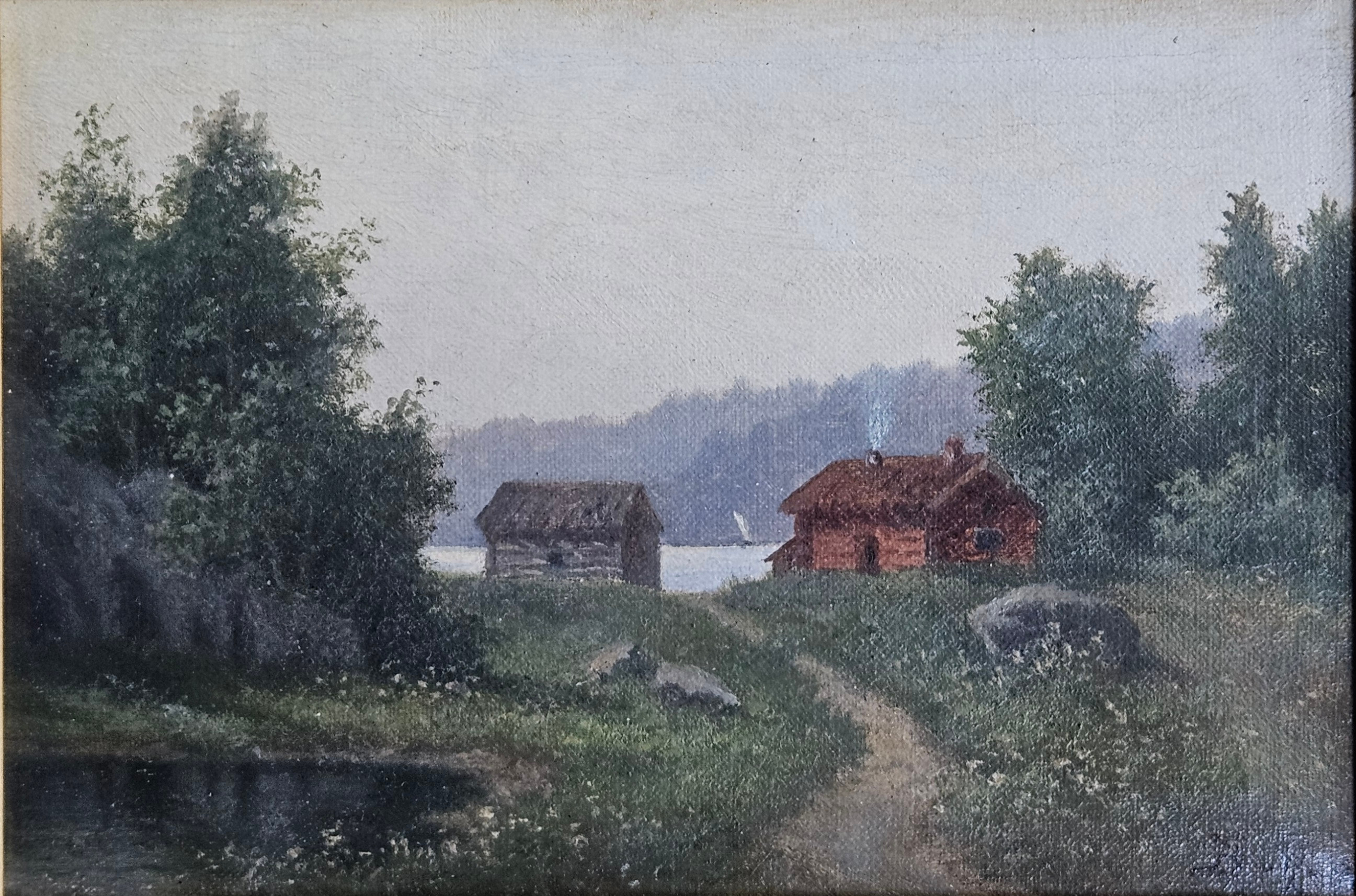 LARS THEODOR BILLING. "Sommarmorgon på Wärmdö". Olja på duk, signerad B-g och daterad 90.